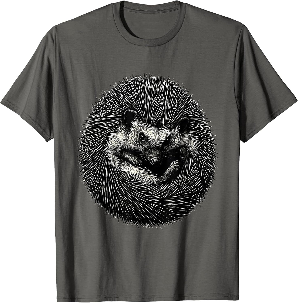 Curled Hedgehog Scratchboard Funny Animal Lover T-Shirt - Asphalt Grey
