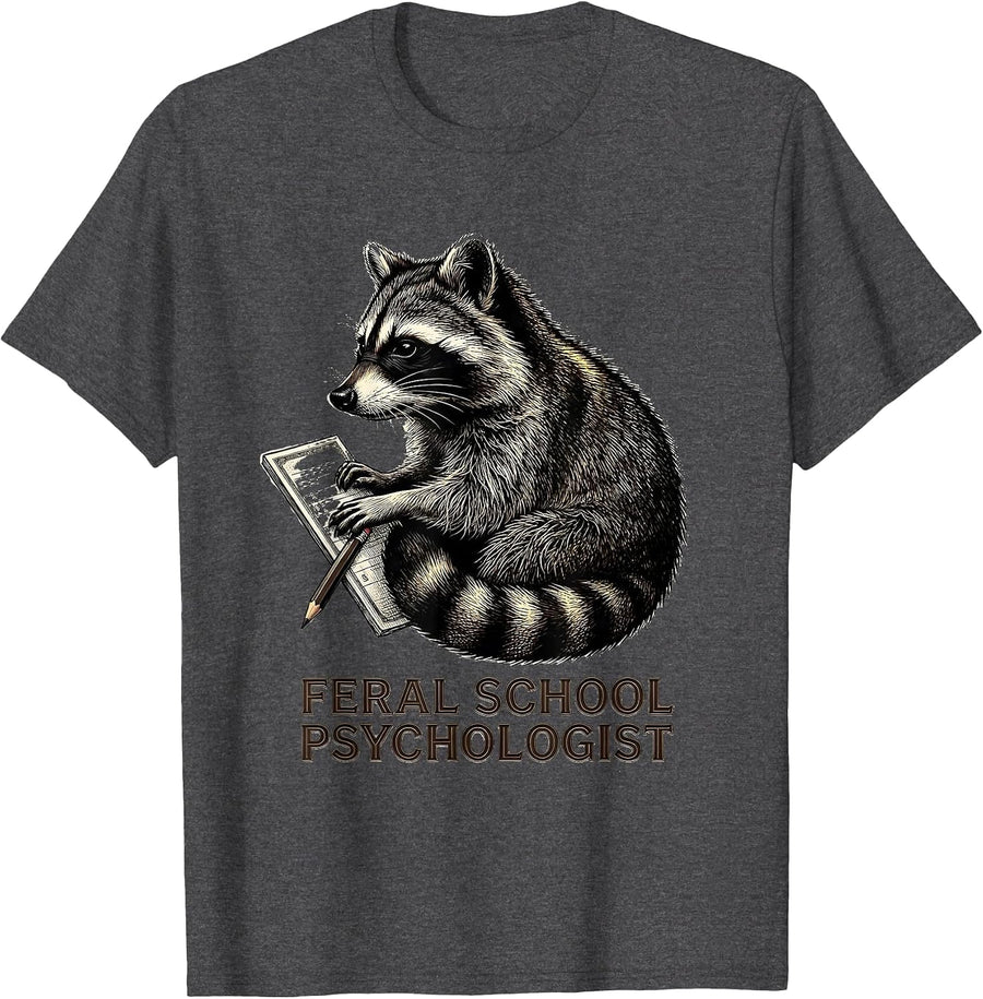 Men's Feral School Psychologist Funny Teacher Back To School T-Shirt - Dark Heather Grey
