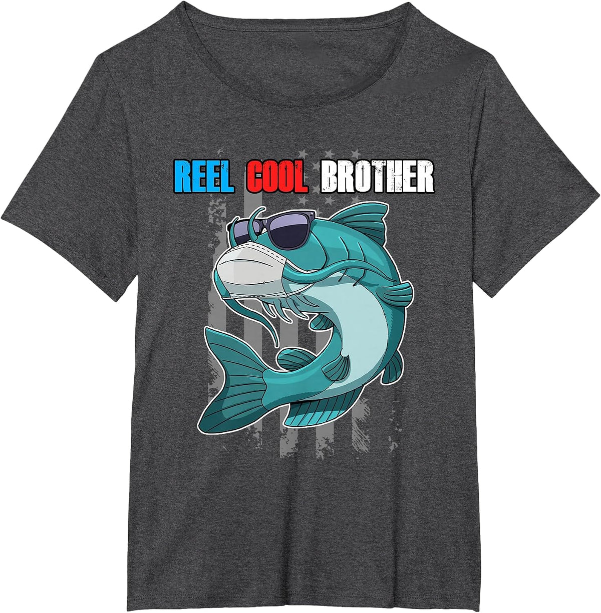 Reel Cool Brother Fish Sunglasses Facemask USA Flag Fishing T-Shirt - Dark Heather Grey