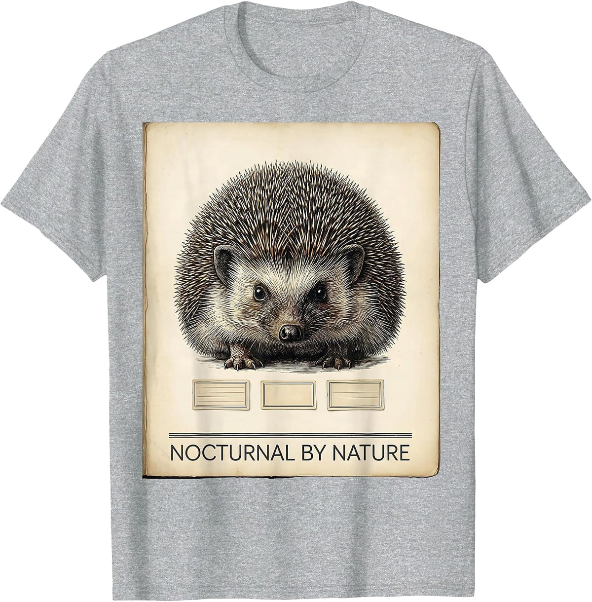 Men's Nocturnal By Nature Botanical Hedgehog Lover Quirky Humor T-Shirt - Heather Grey