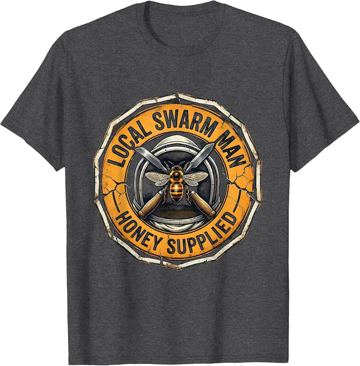 Men's Local Swarm Man Honey Supplied Funny Beekeeper Humor T-Shirt - Dark Heather Grey
