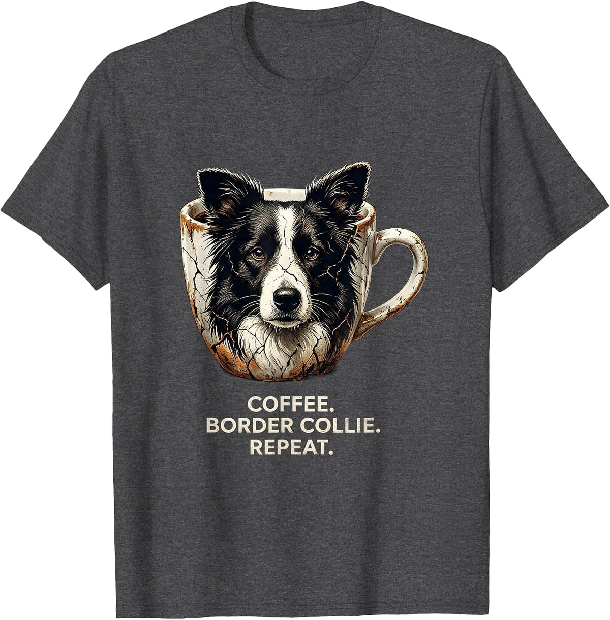 Men's Coffee. Border Collie. Repeat. Funny Dog Owner Coffee Lover T-Shirt - Dark Heather Grey
