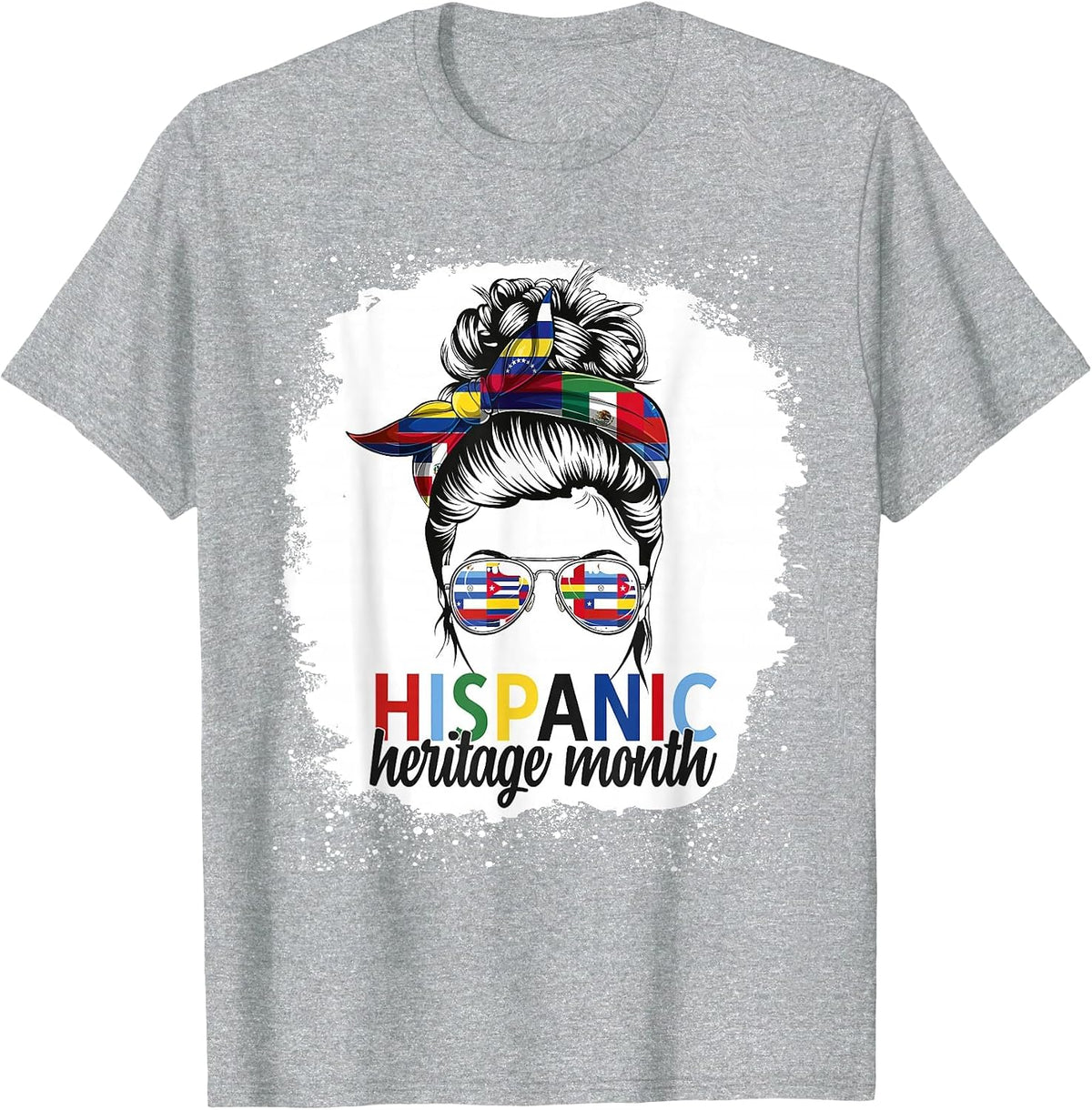Hispanic Heritage Month All Countries Flags Women Messy Bun T-Shirt - Heather Grey