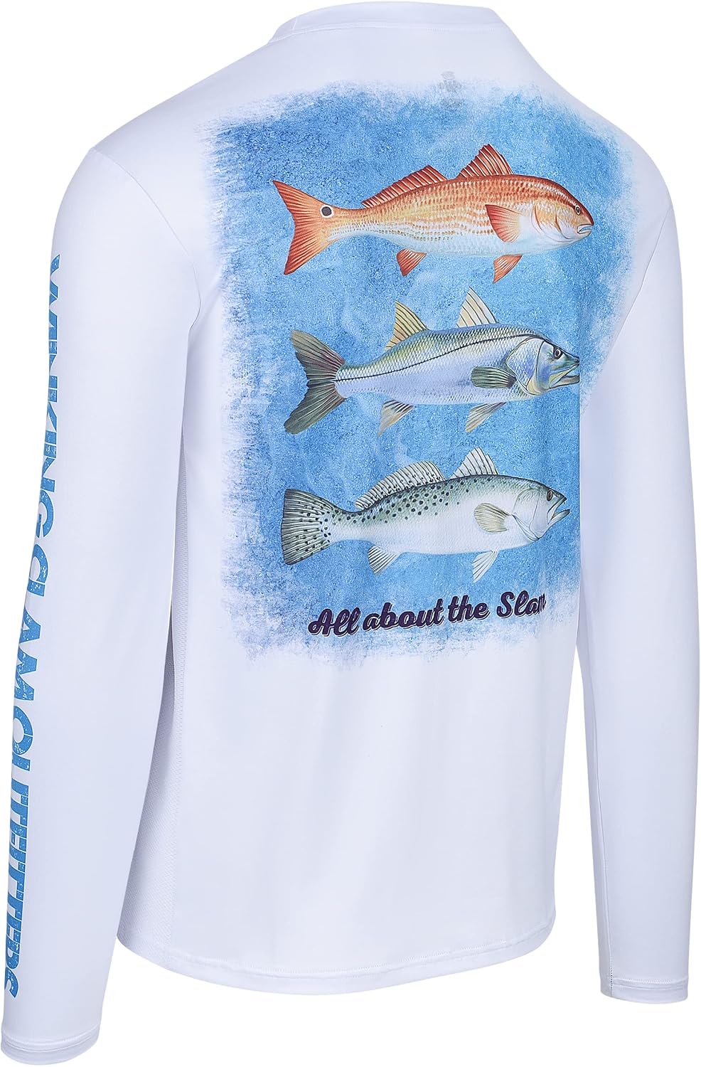 Men's Long Sleeve Fishing Shirt - Clamoflage Camo, UPF 50 Sunproof, Moisture-wicking, Black - White\/Blue