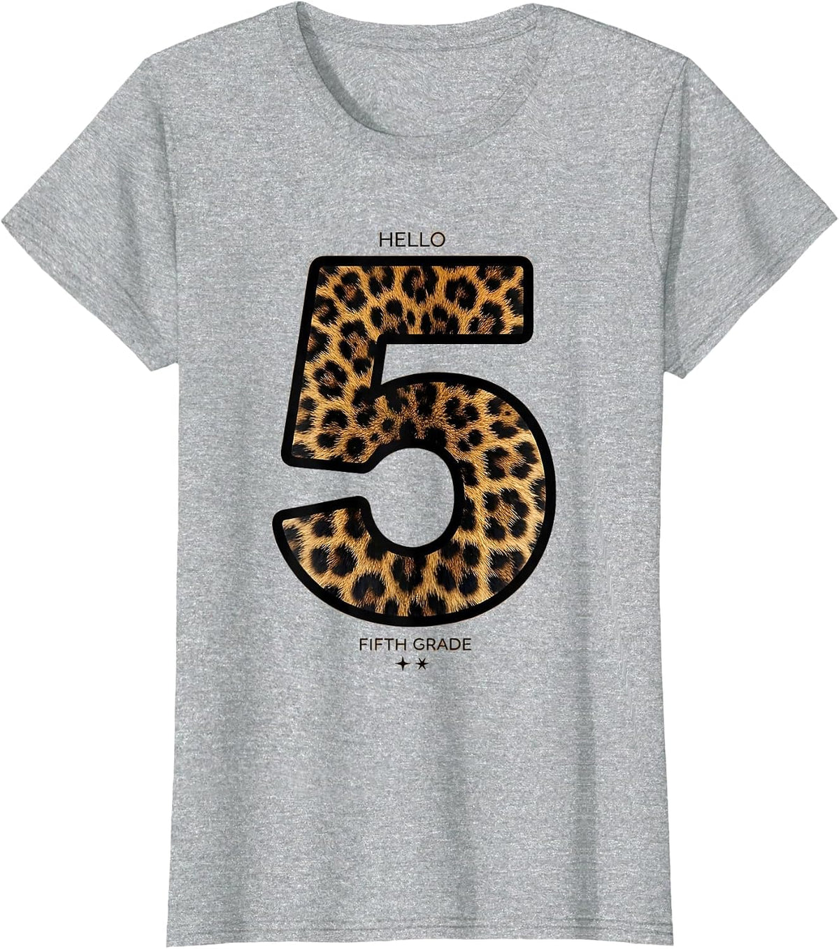 Women's Hello Fifth Grade Leopard Teacher Student Back To School T-Shirt - Heather Grey
