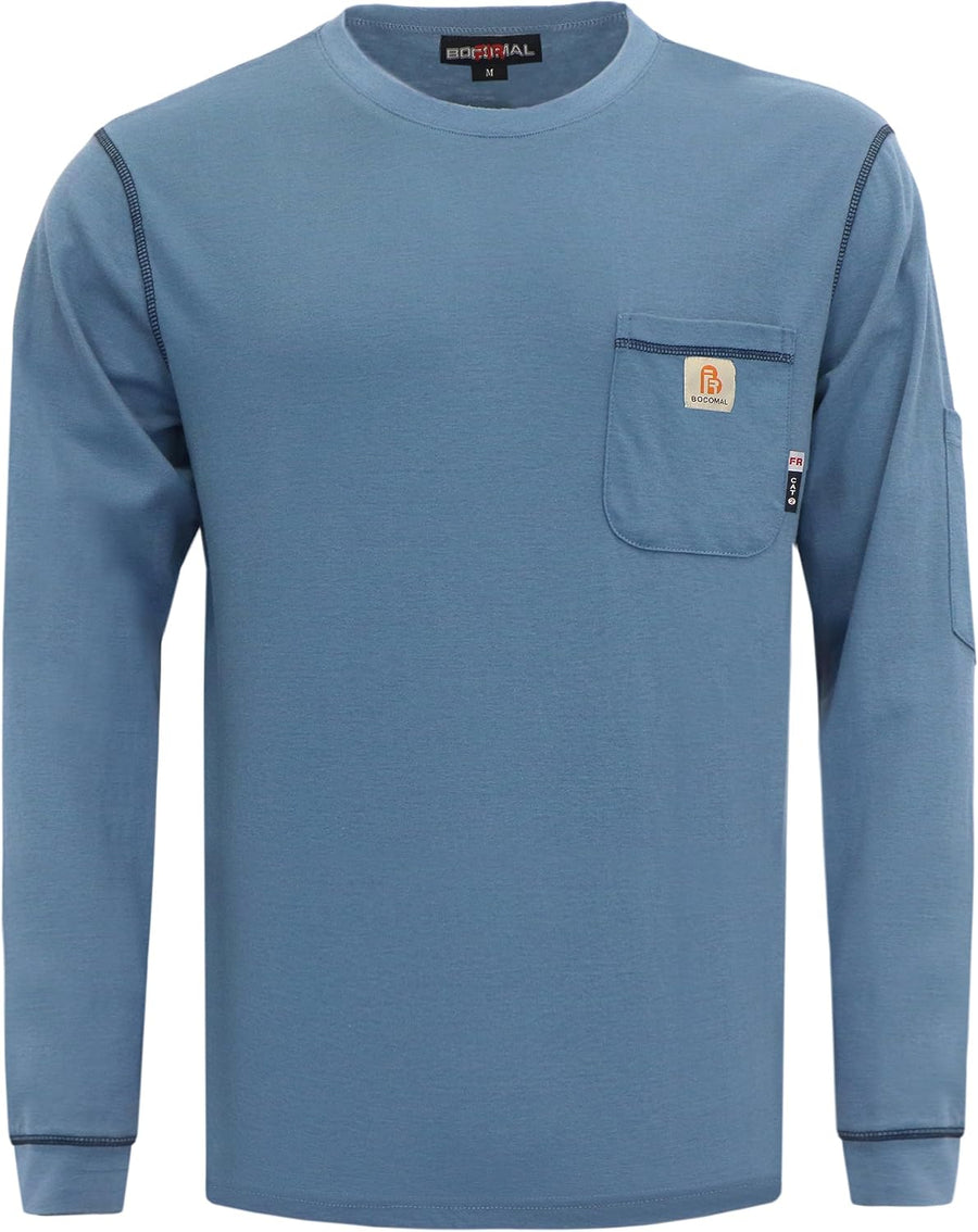 BOCOMAL FR Shirts for Men Lightweight Crew Flame Resistant Long Sleeve CAT2 - Sky Blue