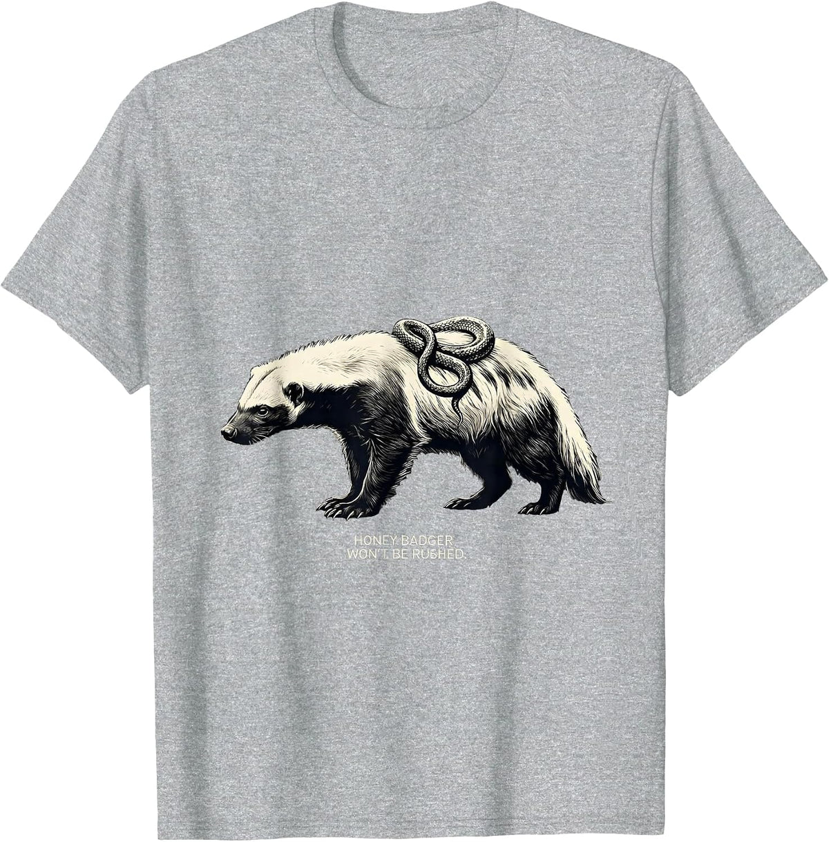 Men's Honey Badger Won't Be Rushed Funny Animal Lover Humor T-Shirt - Heather Grey