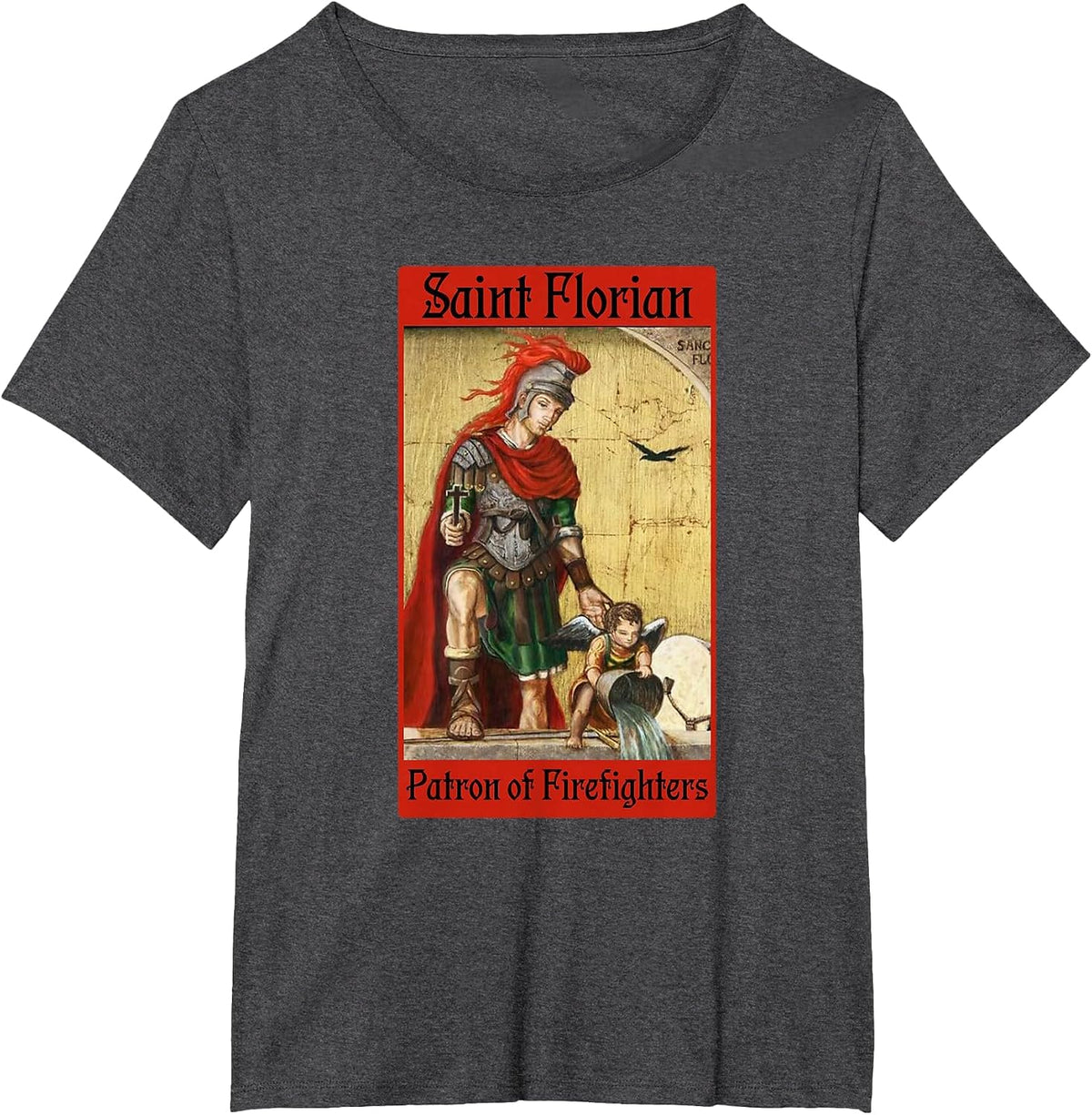 St. Florian Patron Saint of Firefighters Fire Blessing Tee T-Shirt - Dark Heather Grey