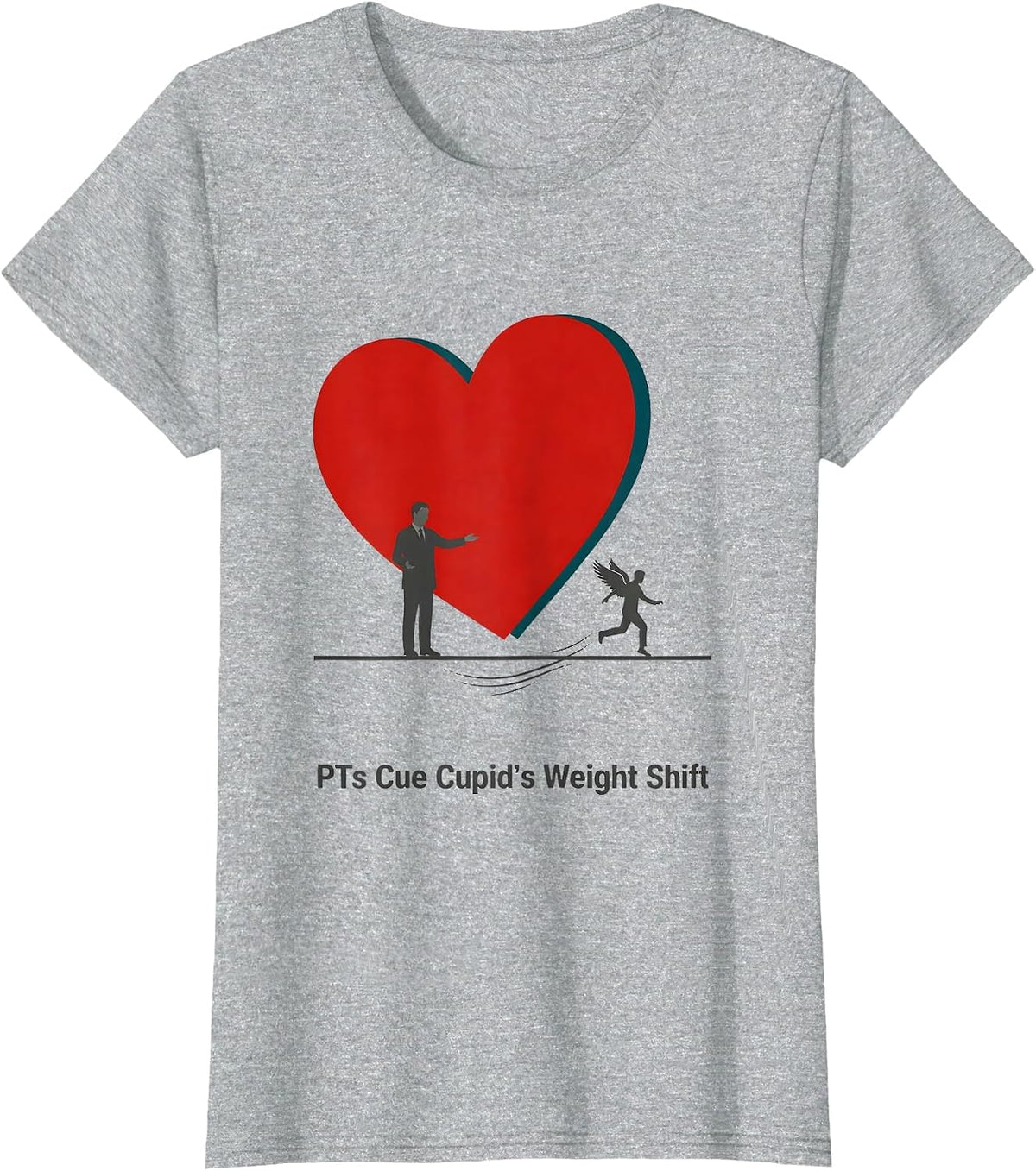 PTs Cue Cupid's Weight Shift Funny Physical Therapist T-Shirt - Heather Grey