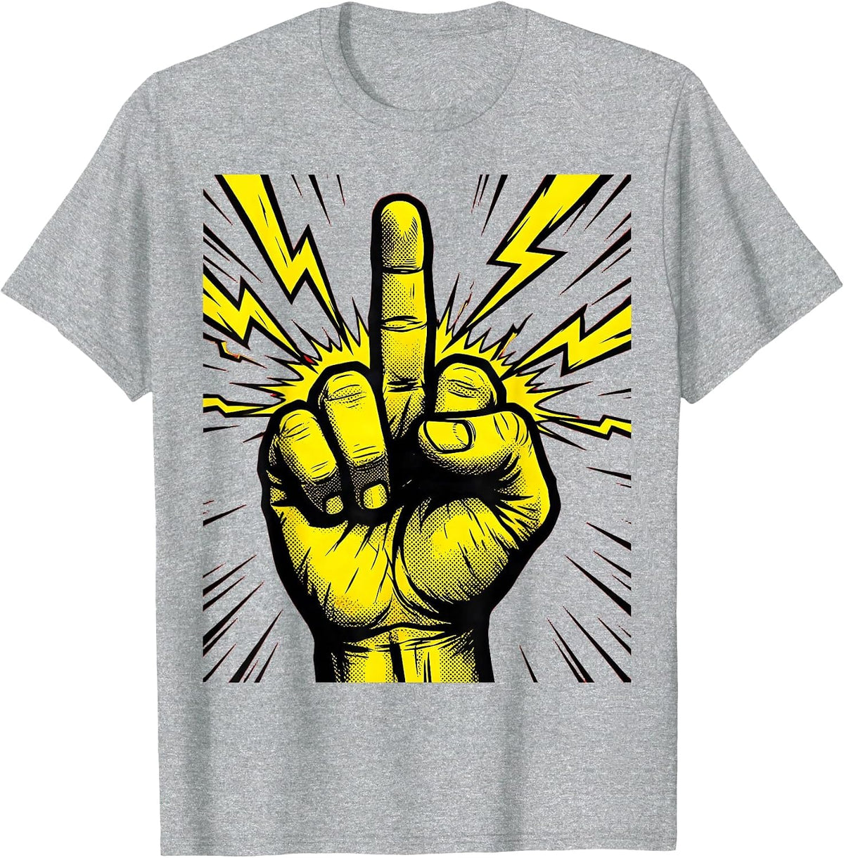 Men's Middle Finger Lightning Bolt Graphic Design T-Shirt - Heather Grey