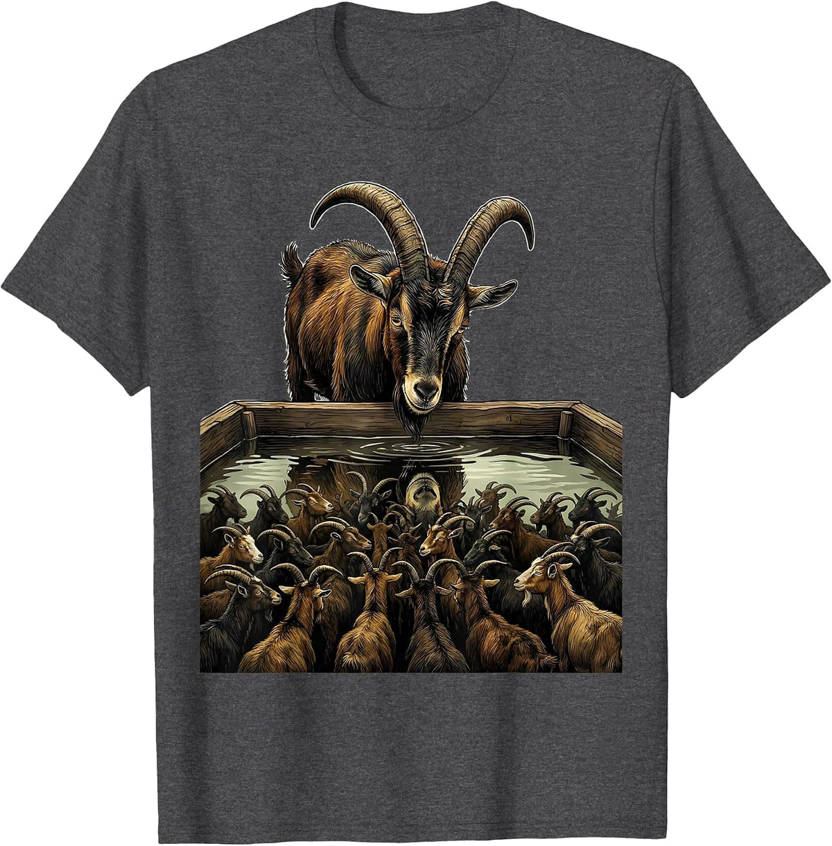 Men's Goat Herd Reflection Funny Farm Animal Lover T-Shirt - Dark Heather Grey