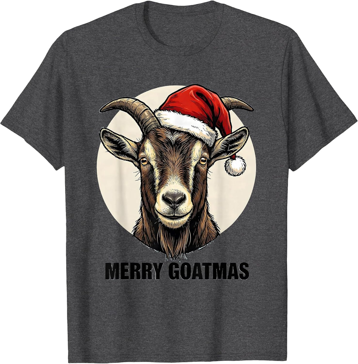 Men's Merry Goatmas Funny Goat Lover Christmas Santa Hat Holiday T-Shirt - Dark Heather Grey