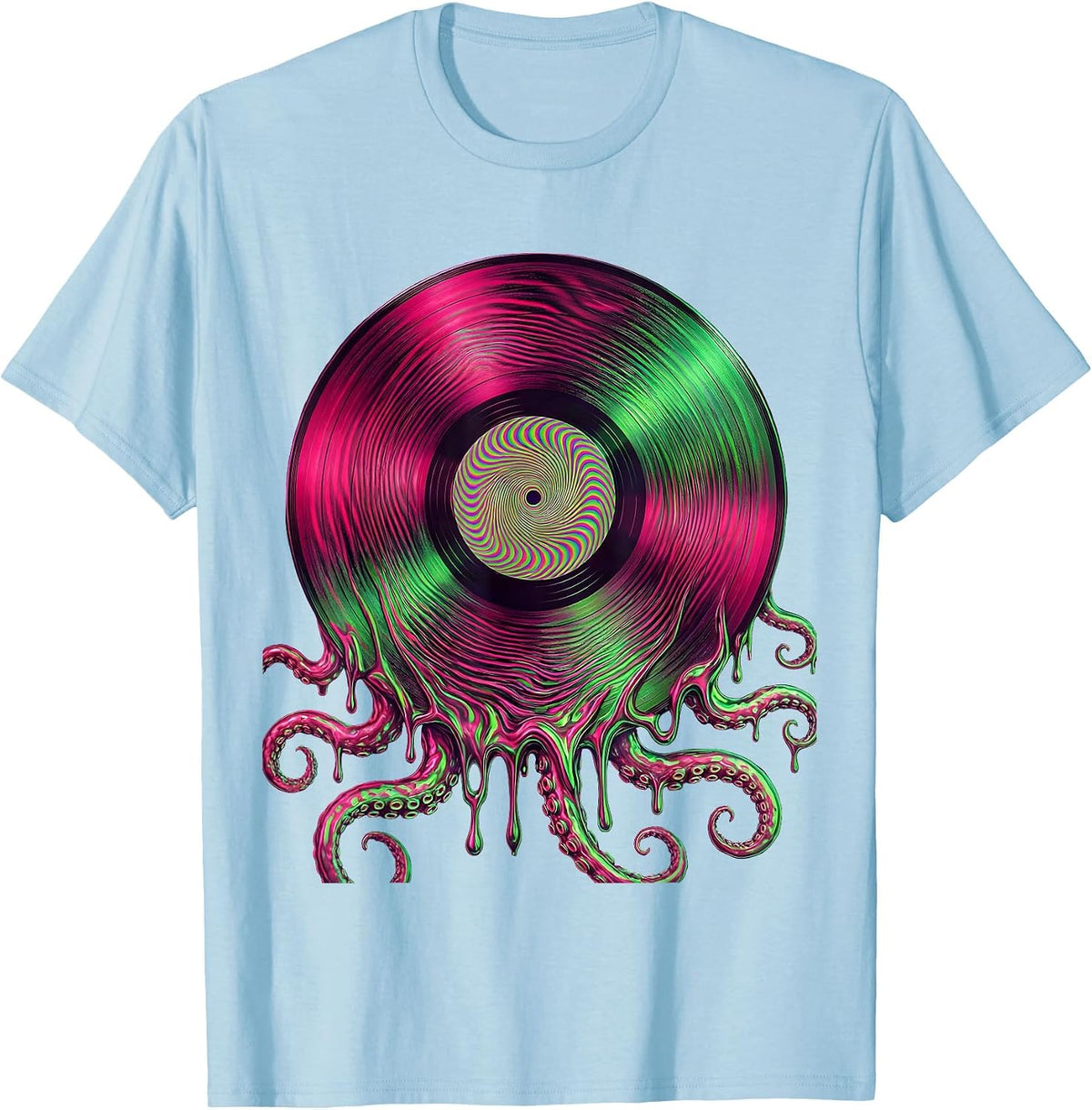 Men's Melting Vinyl Record Under Spotlight Rock Art T-Shirt - Baby Blue