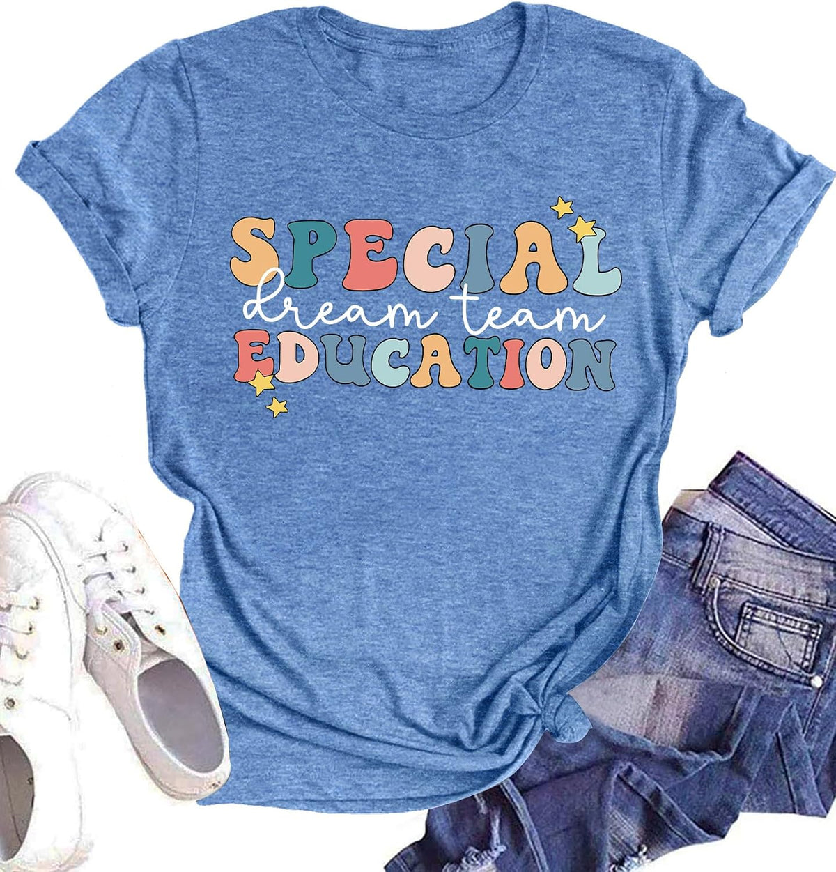 Special Education Teacher Shirts for Women SPED Teachers Graphic T-Shirts Teaching Life Gift Short Sleeve Tee Tops - Blue