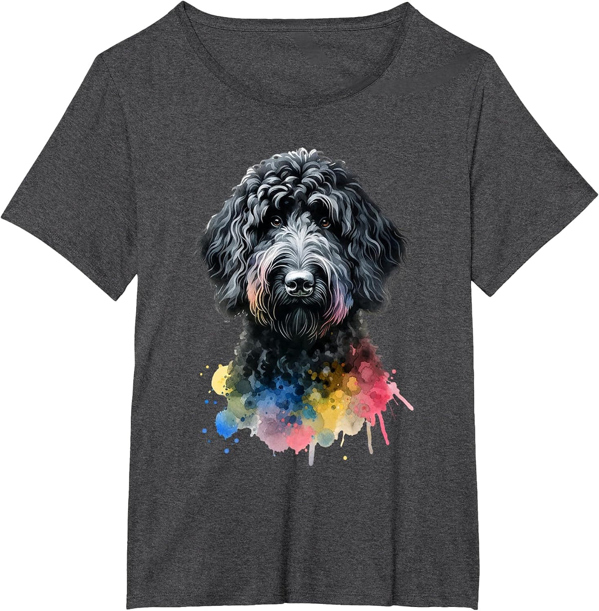Black Labradoodle Dog Watercolor Artwork T-Shirt - Dark Heather Grey