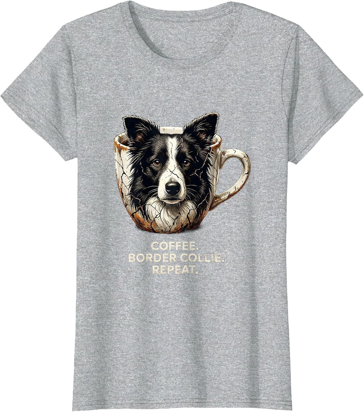 Women's Coffee. Border Collie. Repeat. Funny Dog Owner Coffee Lover T-Shirt - Heather Grey