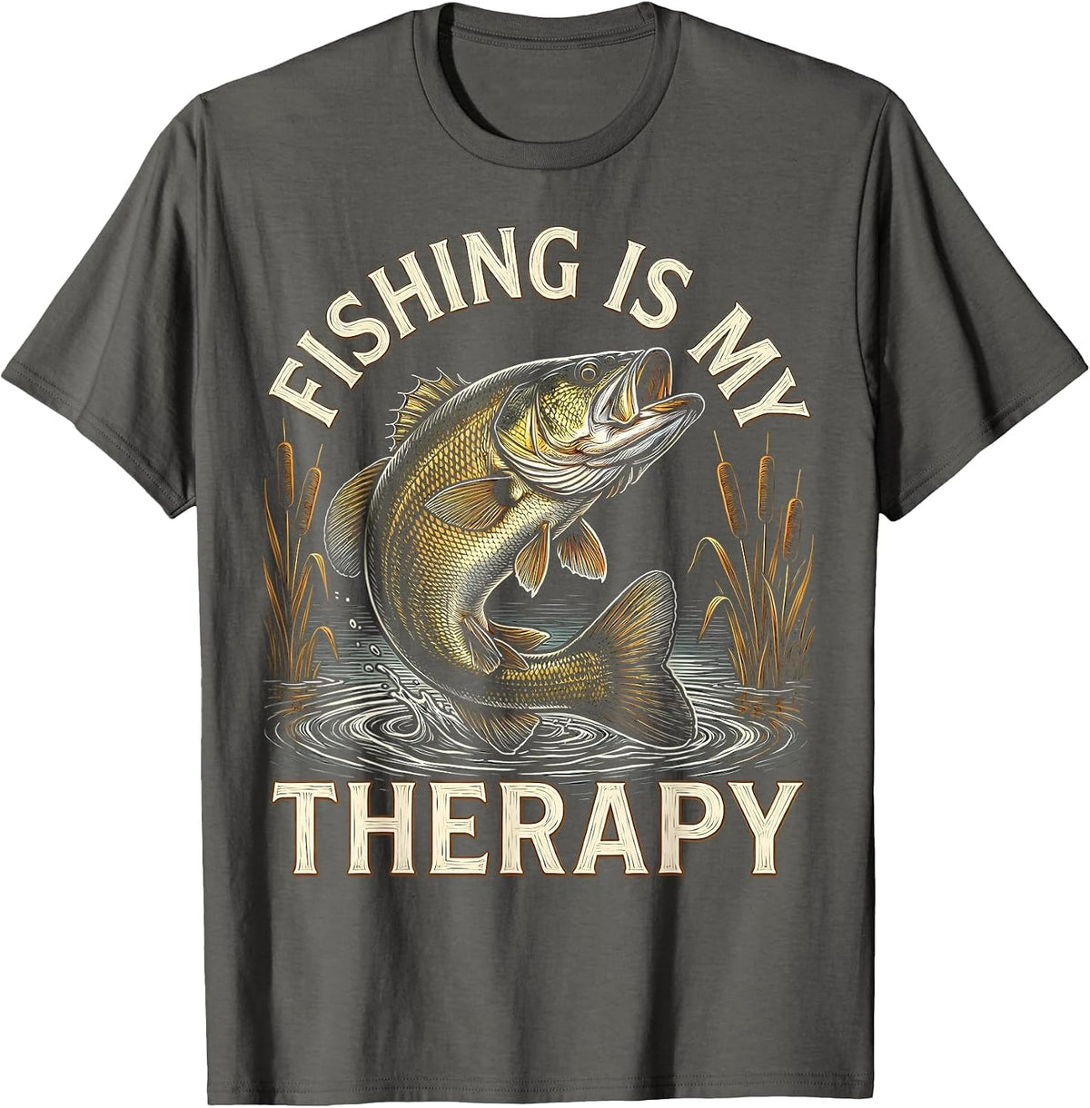 Fishing Is My Therapy Outdoor Angler Design T-Shirt - Asphalt Grey