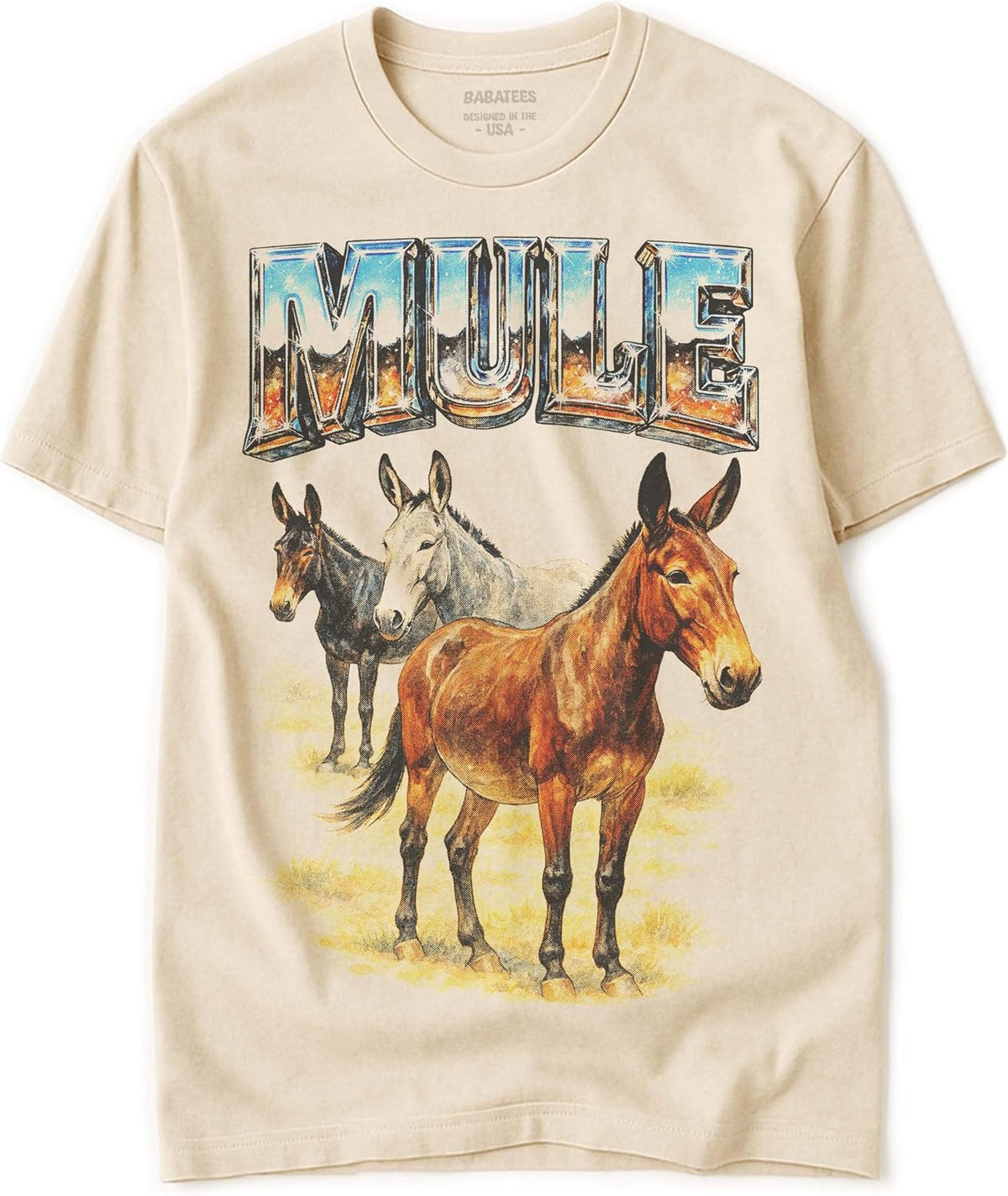 Farm Animals Heavy Metal Tshirt for Men, Women & Farmers - 100% Natural Undyed Cotton - Mule