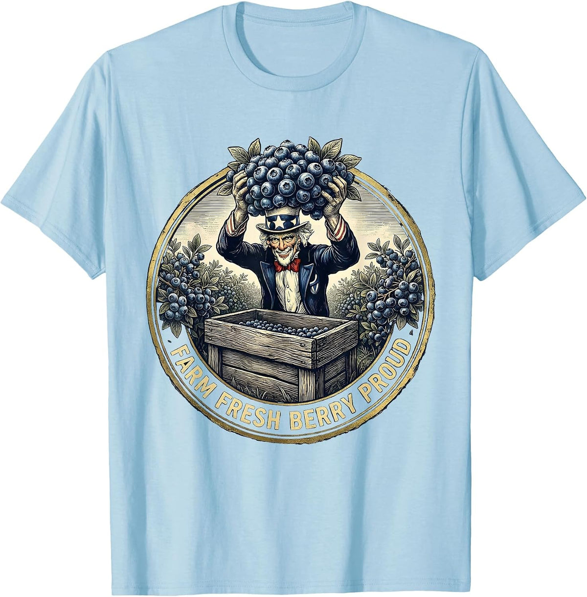 Men's Farm Fresh Berry Proud Red White and Blueberries T-Shirt - Baby Blue