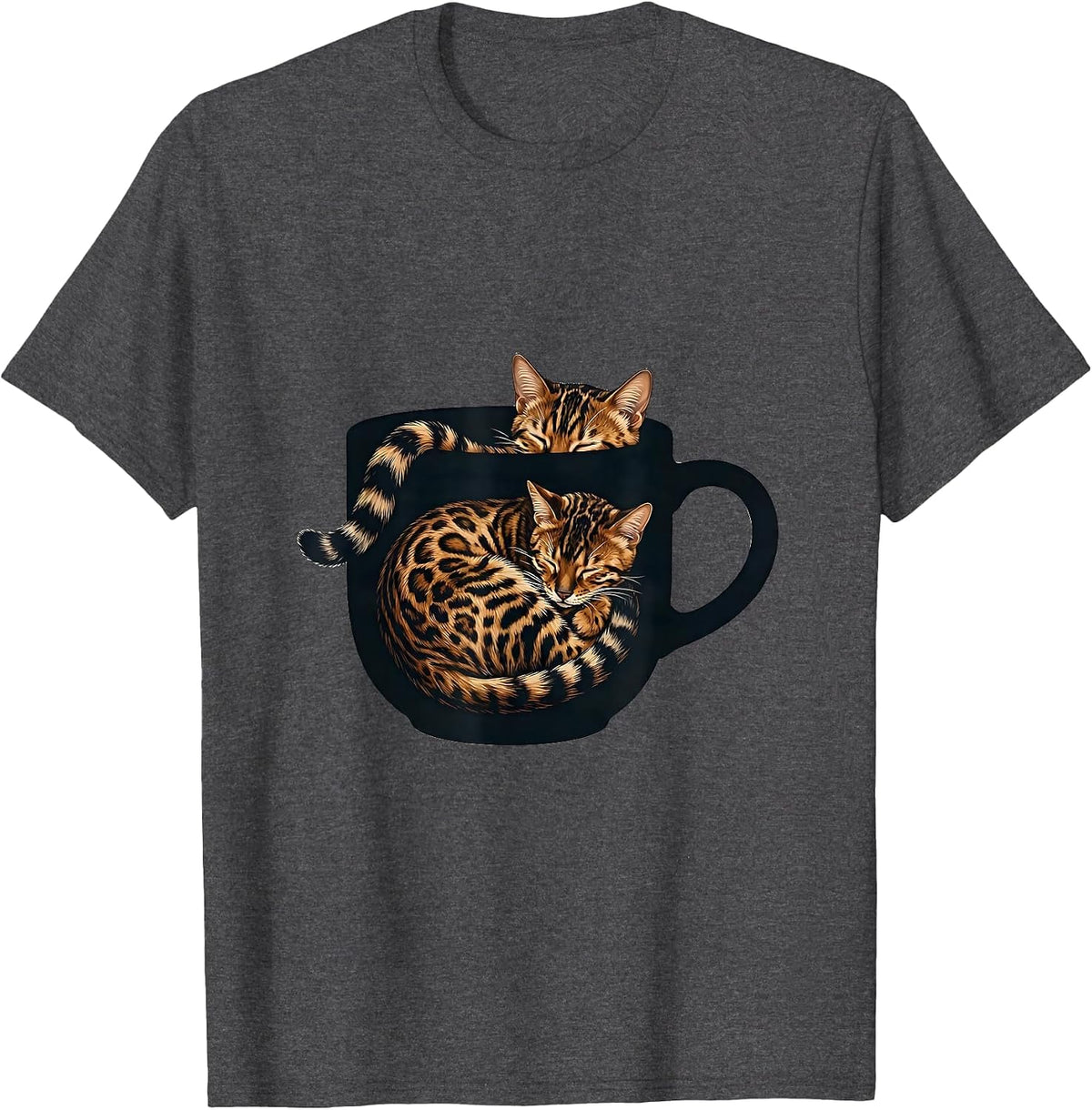 Bengal Cat Curled in Coffee Mug Lover Gift T-Shirt - Dark Heather Grey