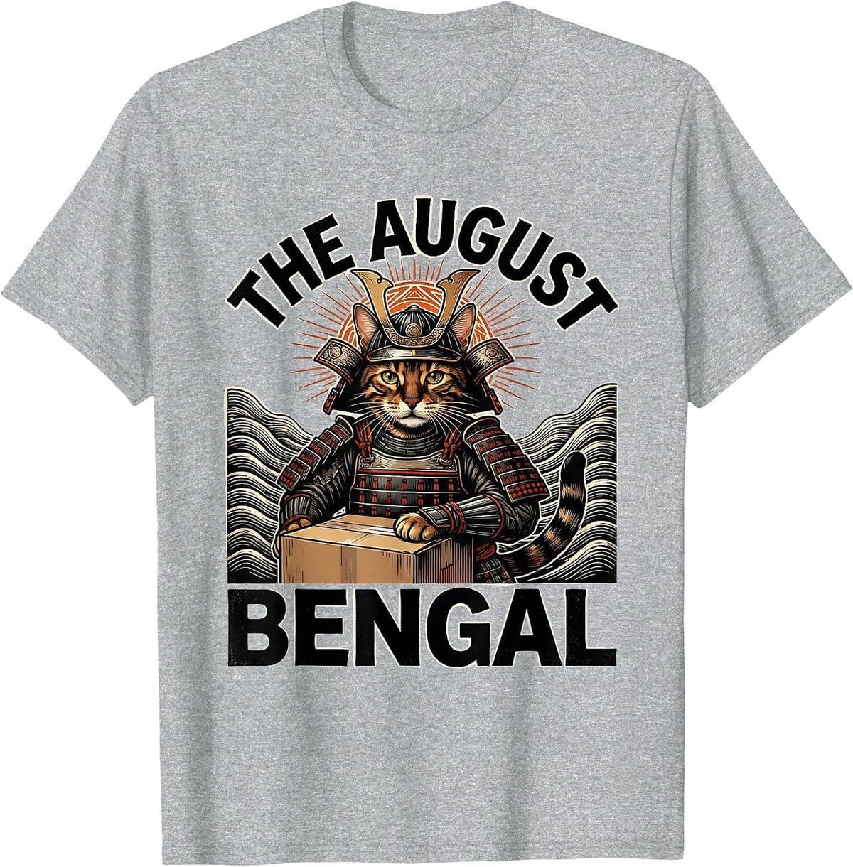 Men's The August Bengal Funny Bengal Cat Anime Warrior Art T-Shirt - Heather Grey