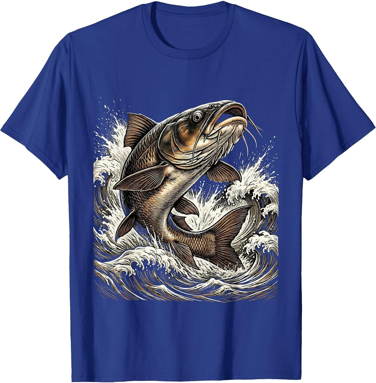 Tennessee River Catfish Leaping Rapids Illustration T-Shirt - Royal Blue