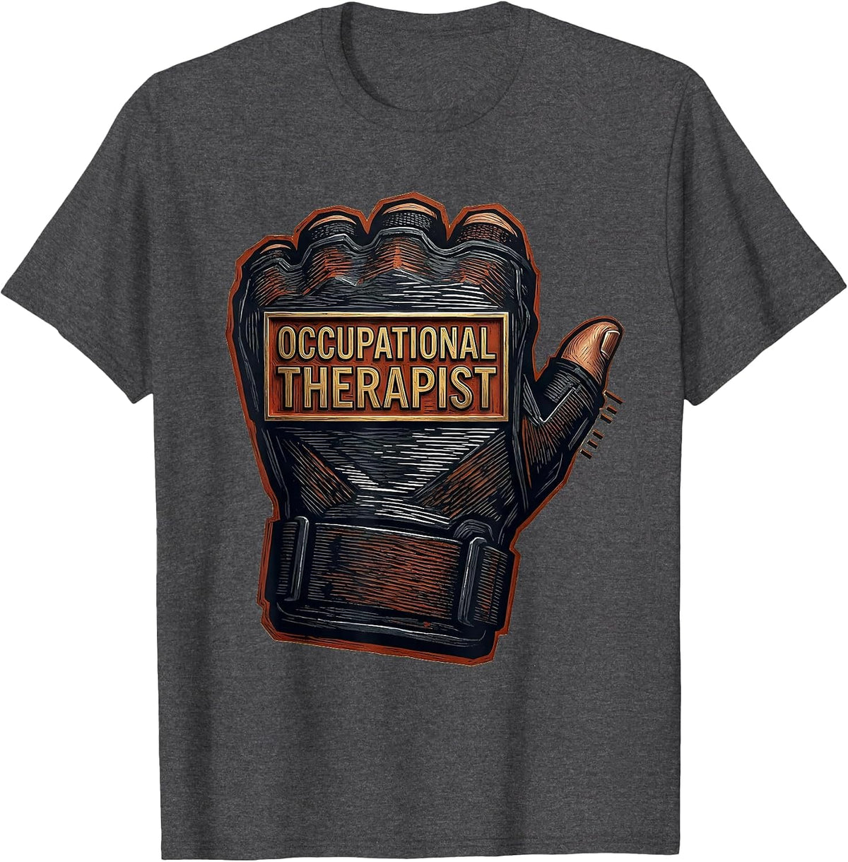 Occupational Therapist Linocut Retro OT Month Gift T-Shirt - Dark Heather Grey