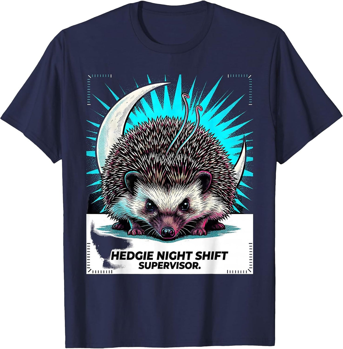 Men's Hedgie Night Shift Supervisor Cute Hedgehog Lover Funny T-Shirt - Navy Blue