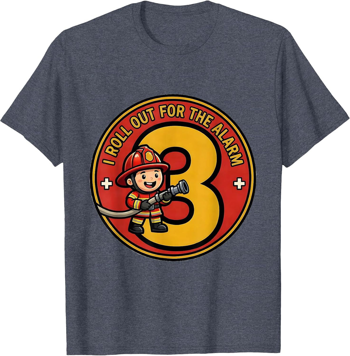 I Roll Out For The Alarm — 3 Cartoon Firefighter Toddler Boy T-Shirt - Heather Blue