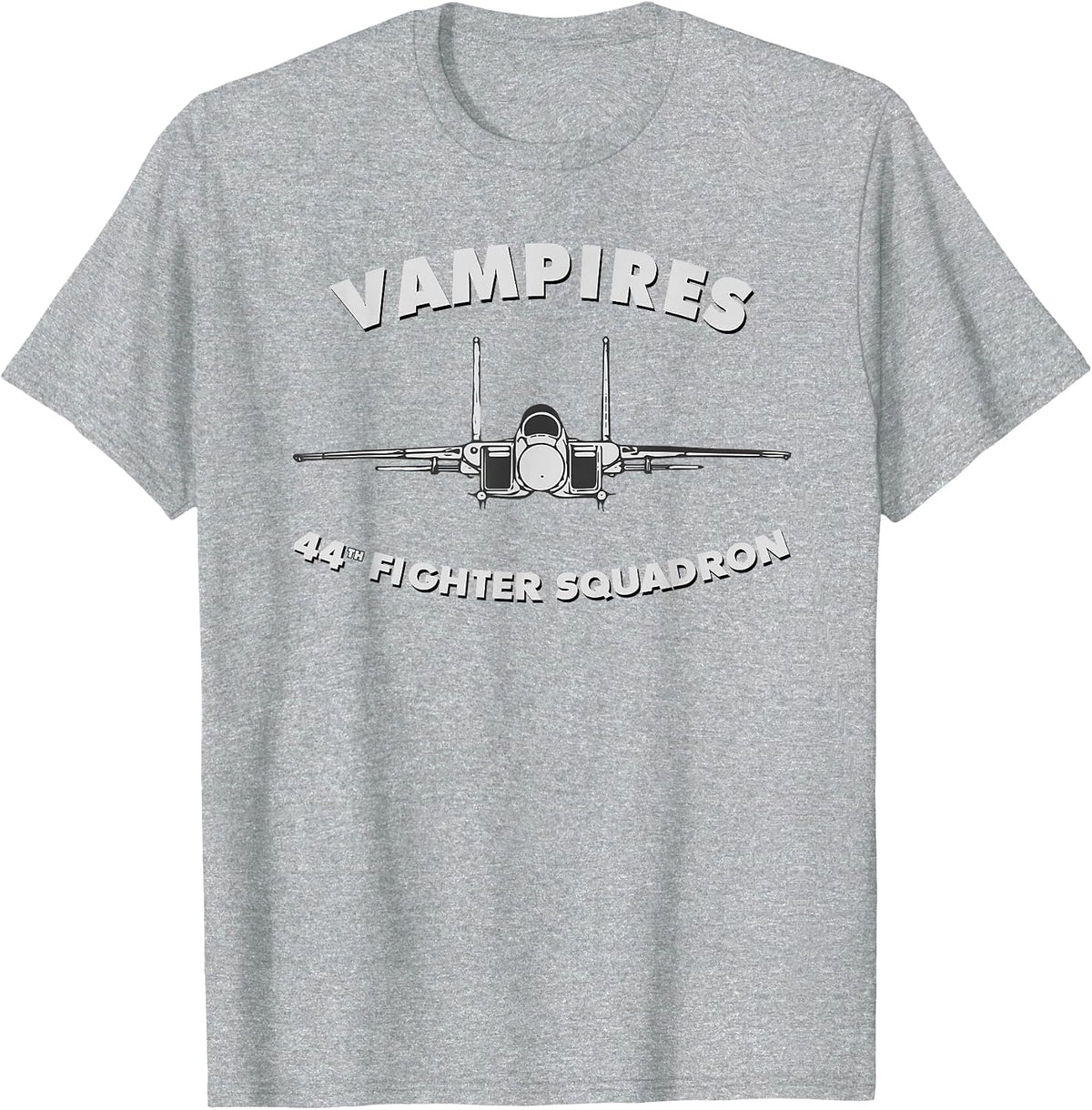 44th Fighter Squadron Vampires F-15 Eagle Jet Fighter Tee T-Shirt - Heather Grey