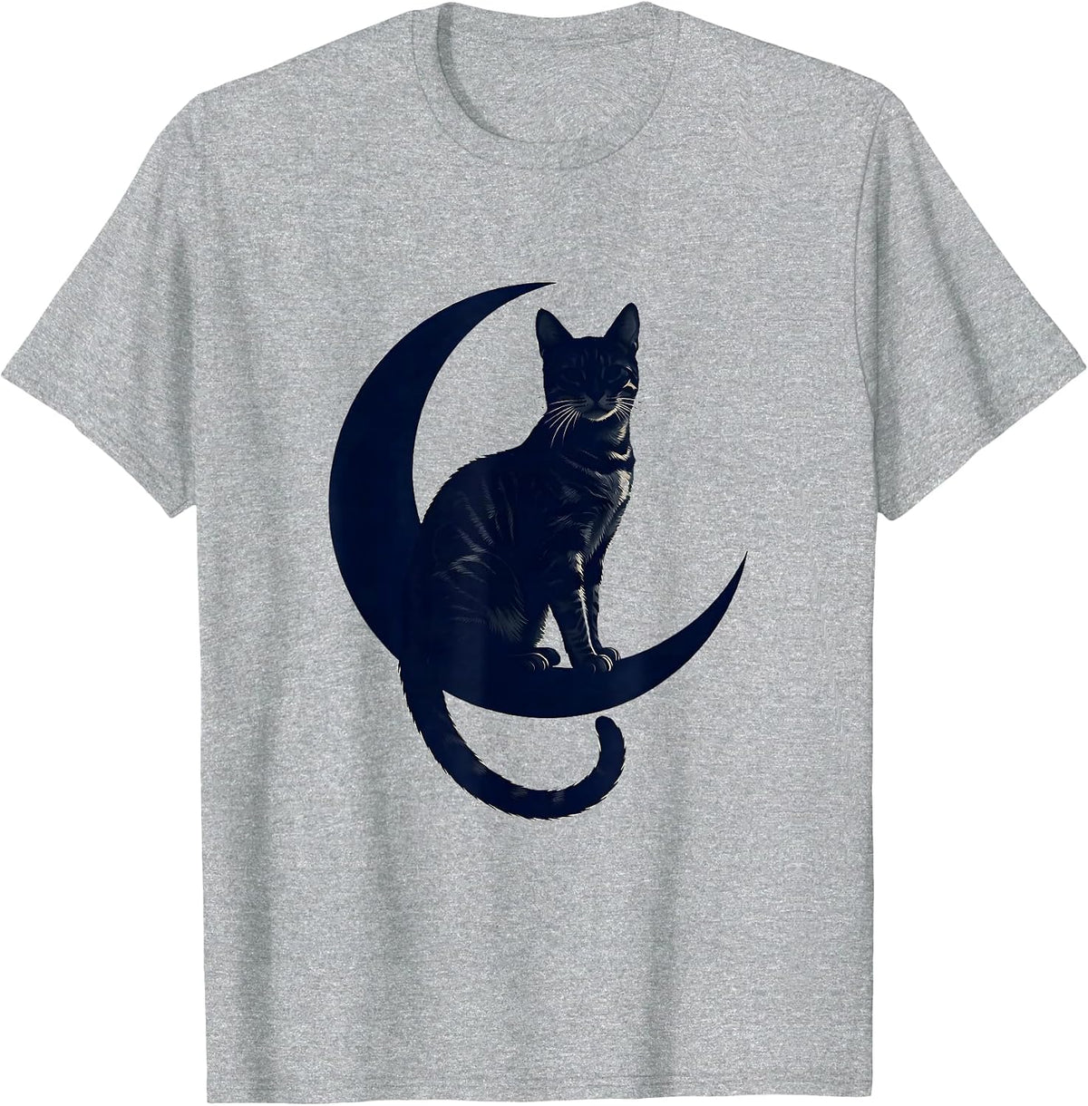 Men's Bengal Cat on Crescent Moon Celestial Design T-Shirt - Heather Grey