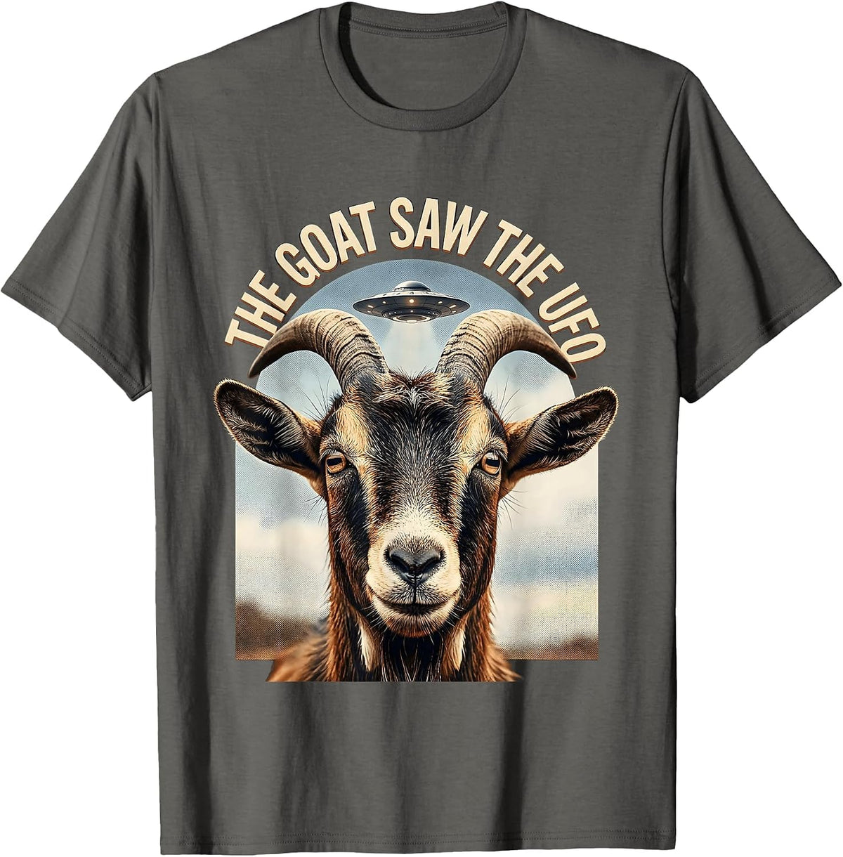 Men's The Goat Saw The UFO Funny Goat Lover Alien Humor Novelty T-Shirt - Asphalt Grey