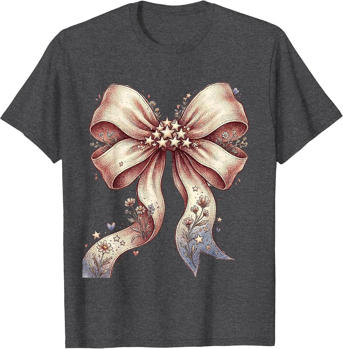 Patriotic Bow Star Cluster Red White Blue T-Shirt - Dark Heather Grey