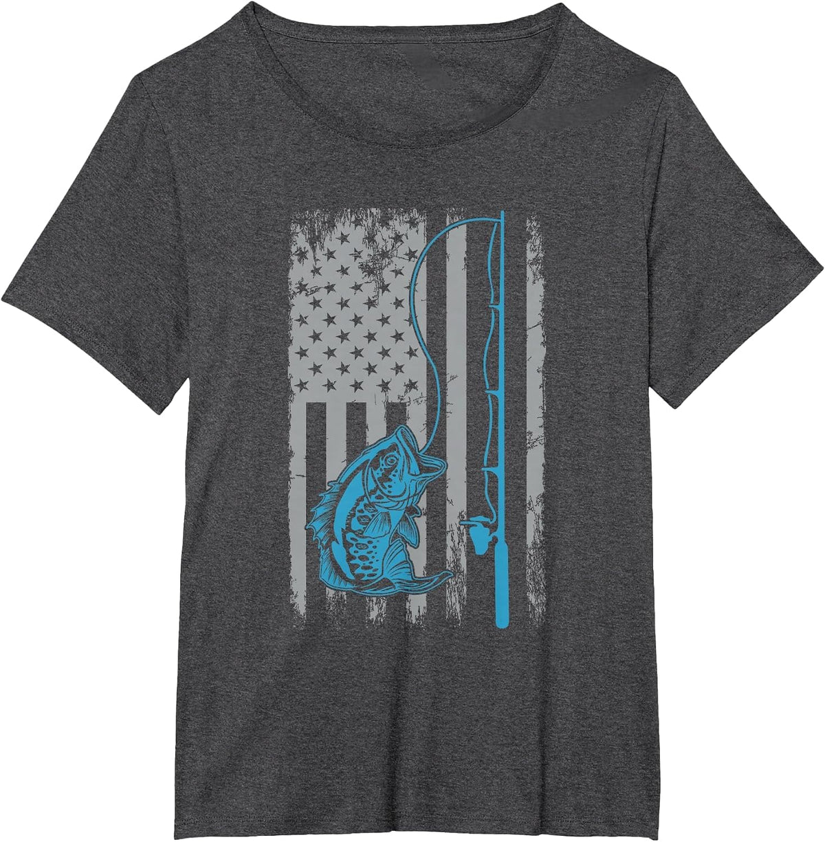 American Flag Fishing Rod Bass Fishing Vintage Fisherman T-Shirt - Dark Heather Grey