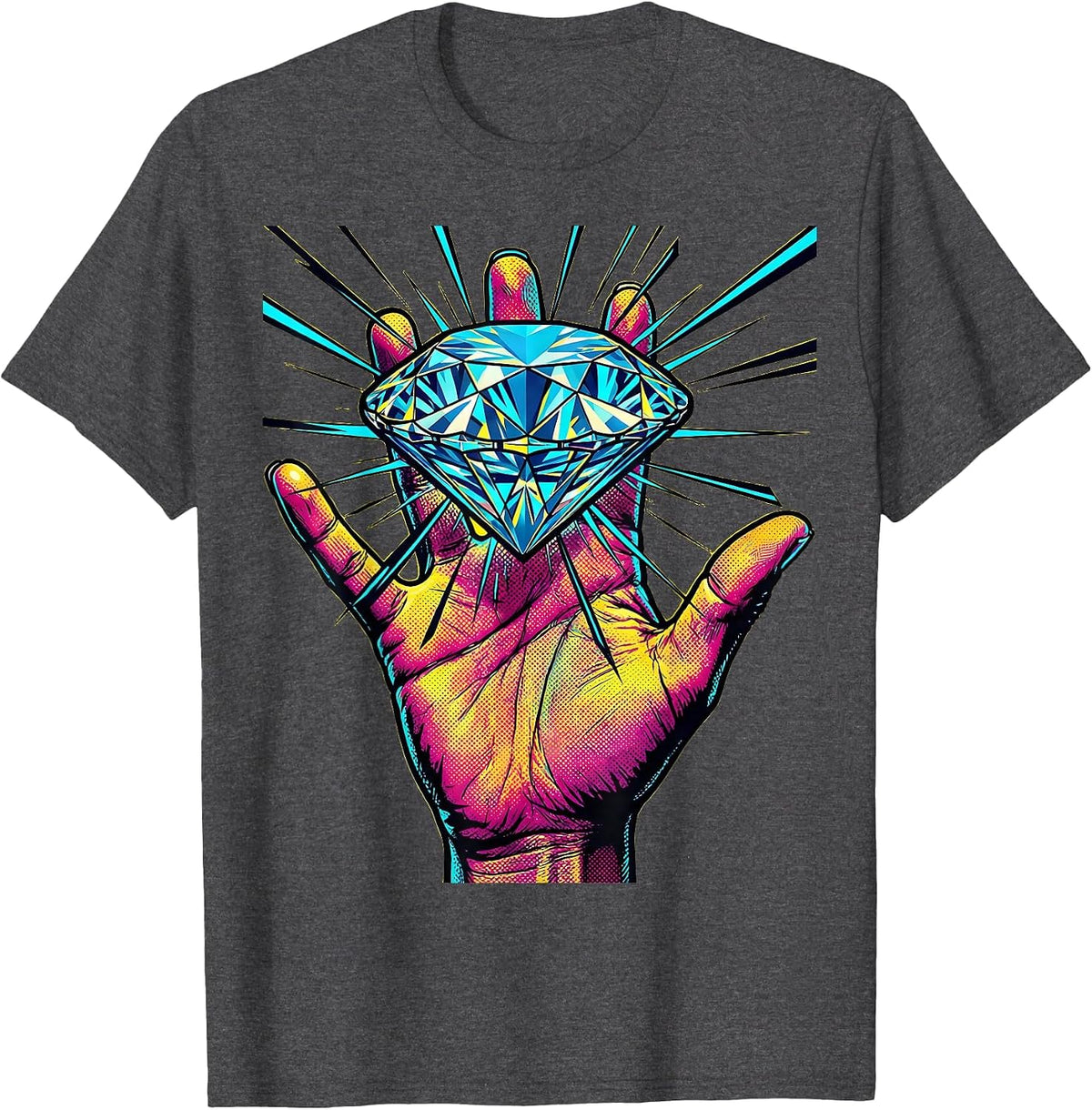 Men's Diamond Ring Flash Hip Hop Graphic Tee T-Shirt - Dark Heather Grey