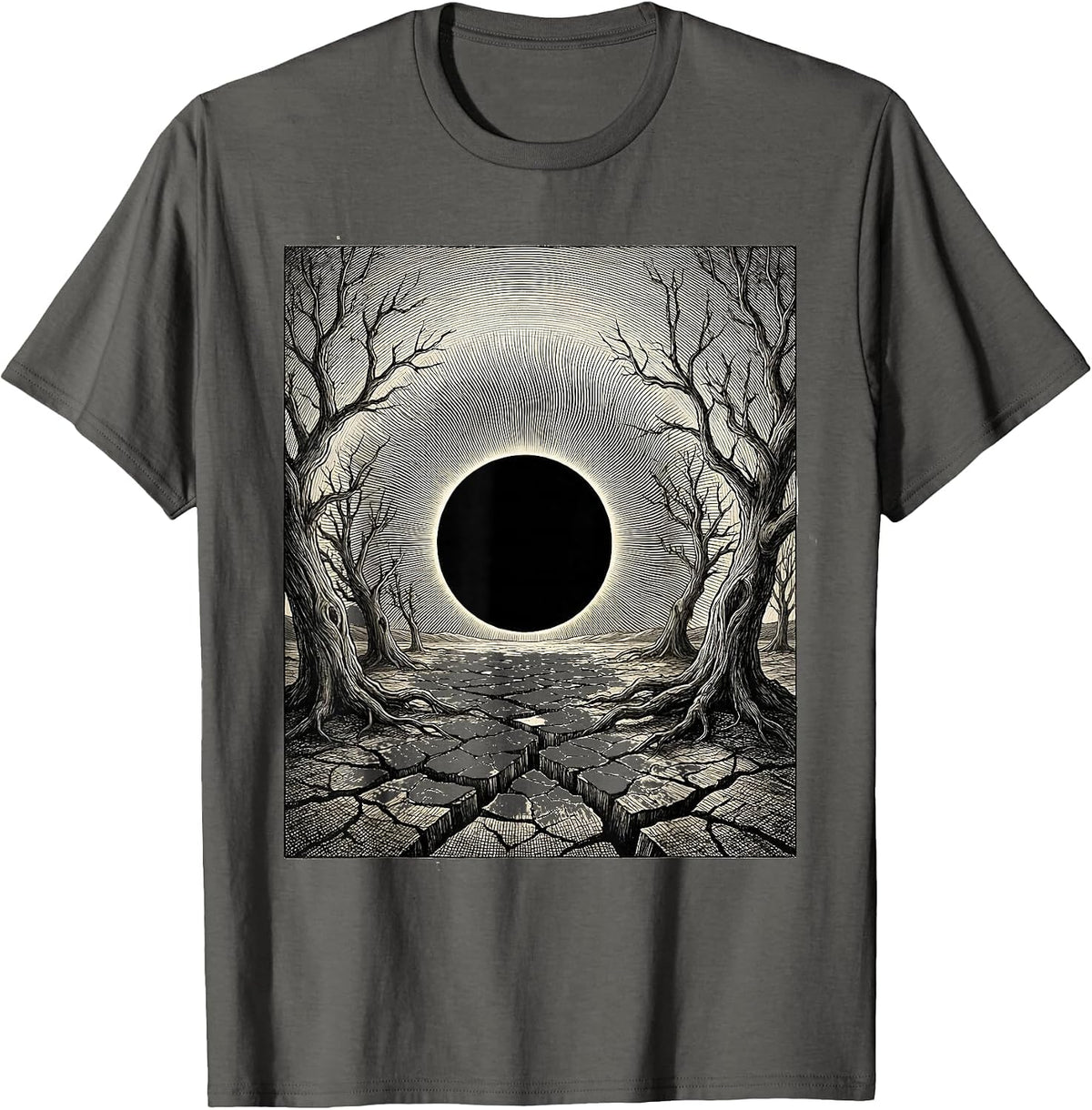 Black Sun Wasteland Heavy Metal Graphic Design T-Shirt - Asphalt Grey
