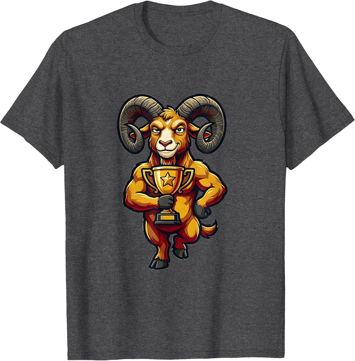 Men's GOAT Mascot Logo Sports Fan Farm Animal Humor T-Shirt - Dark Heather Grey