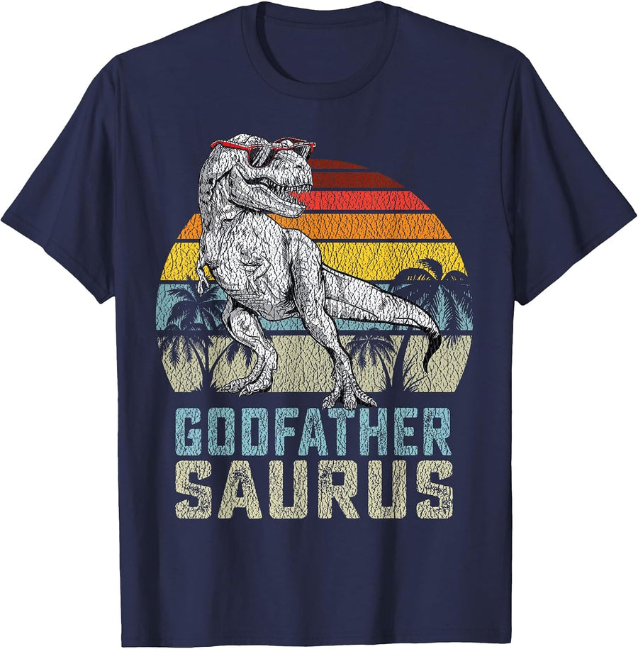 Godfathersaurus T Rex Dinosaur Godfather Saurus Family T-Shirt - Navy Blue