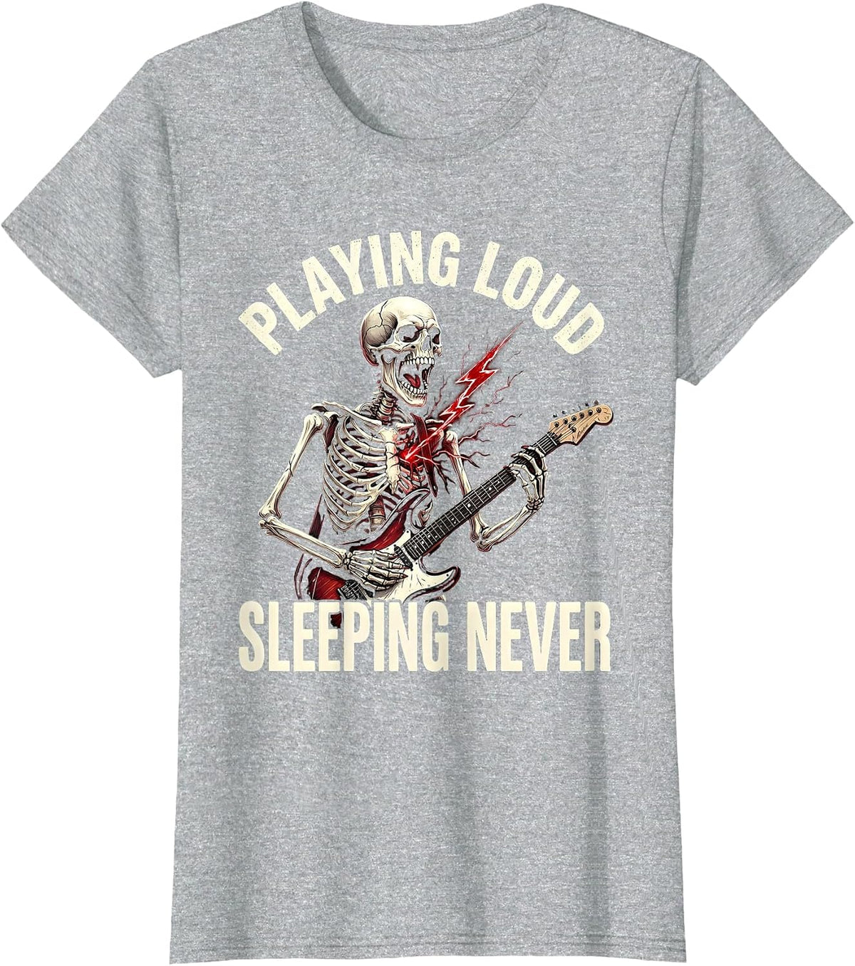 Playing Loud Sleeping Never Punk Band Design T-Shirt - Heather Grey