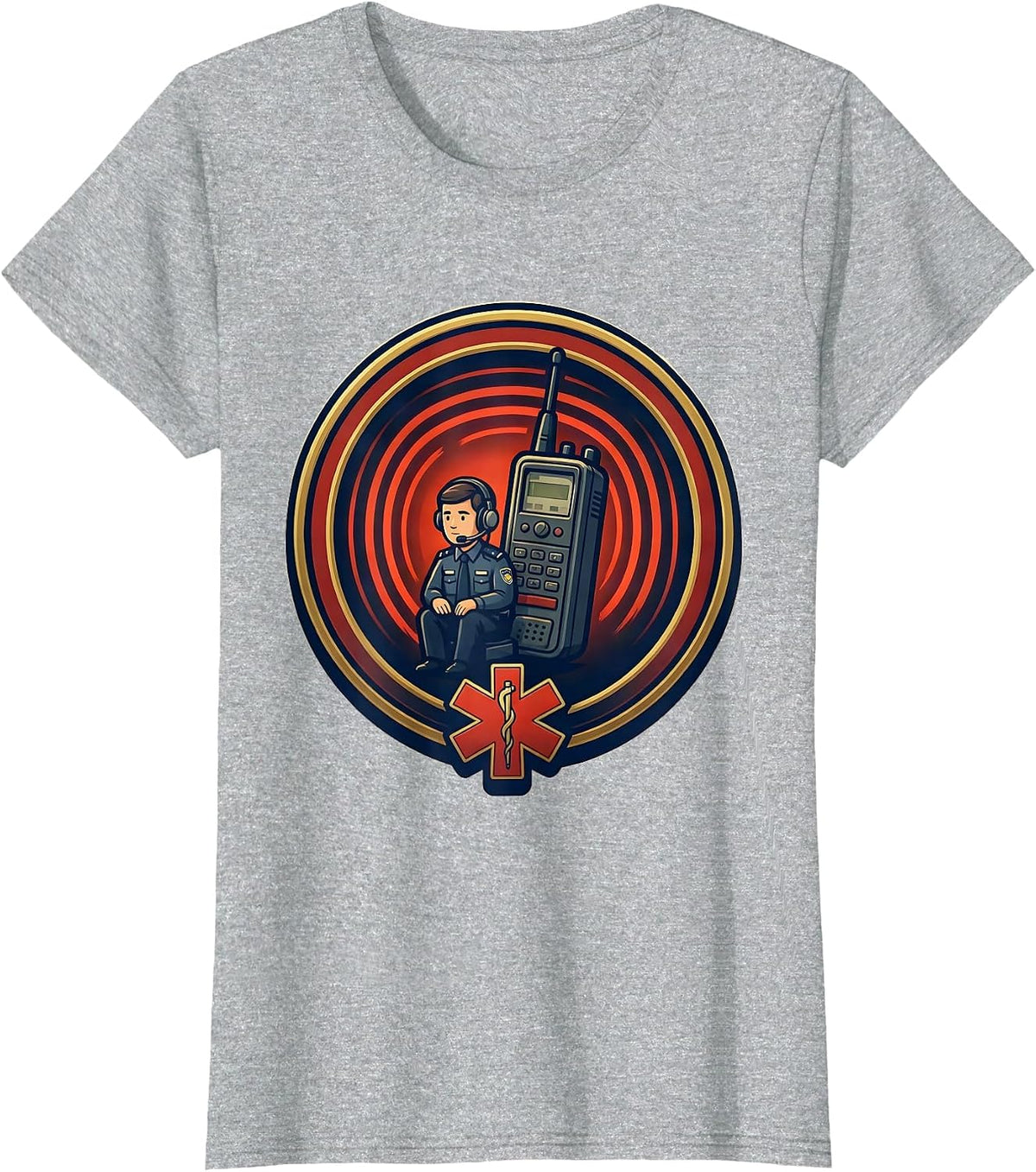 Women's Dispatcher Radio Badge EMT Paramedic Humor T-Shirt - Heather Grey