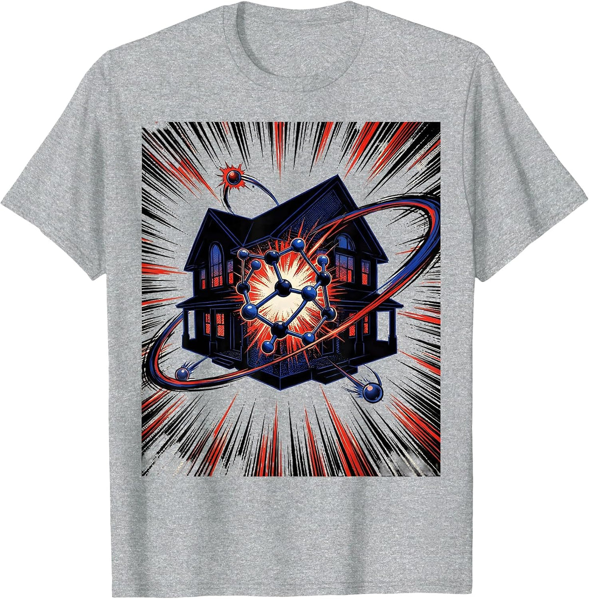 Men's Comic Chemistry Molecule Bonded House Science Humor T-Shirt - Heather Grey