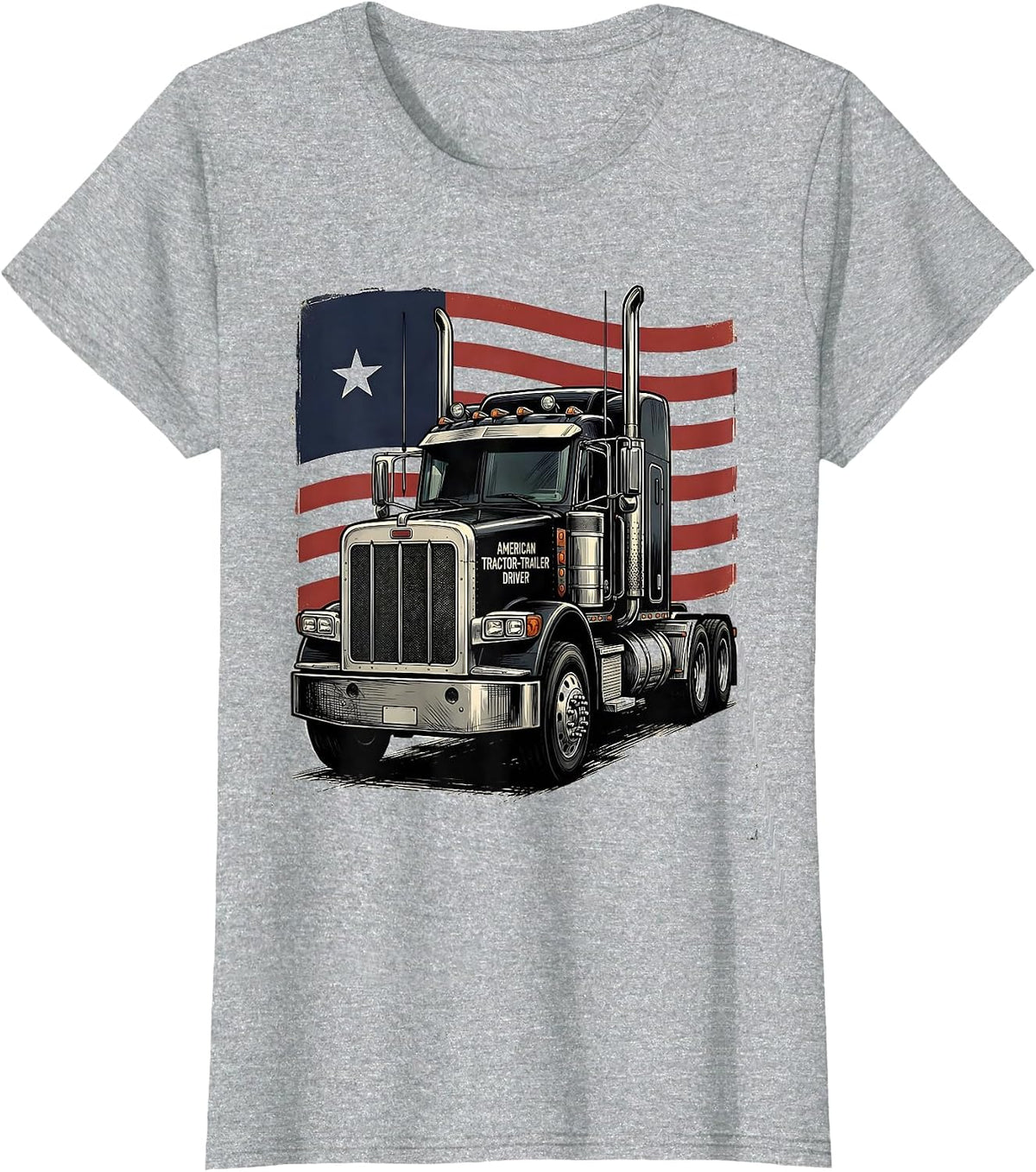 Women's American Tractor-Trailer Driver Patriotic Semi-Truck Driver T-Shirt - Heather Grey