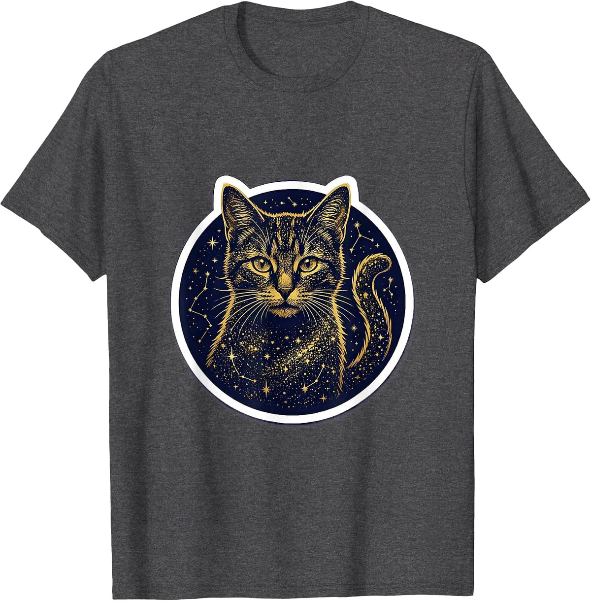 Celestial Cat Night Sky Stars Constellation Art T-Shirt - Dark Heather Grey