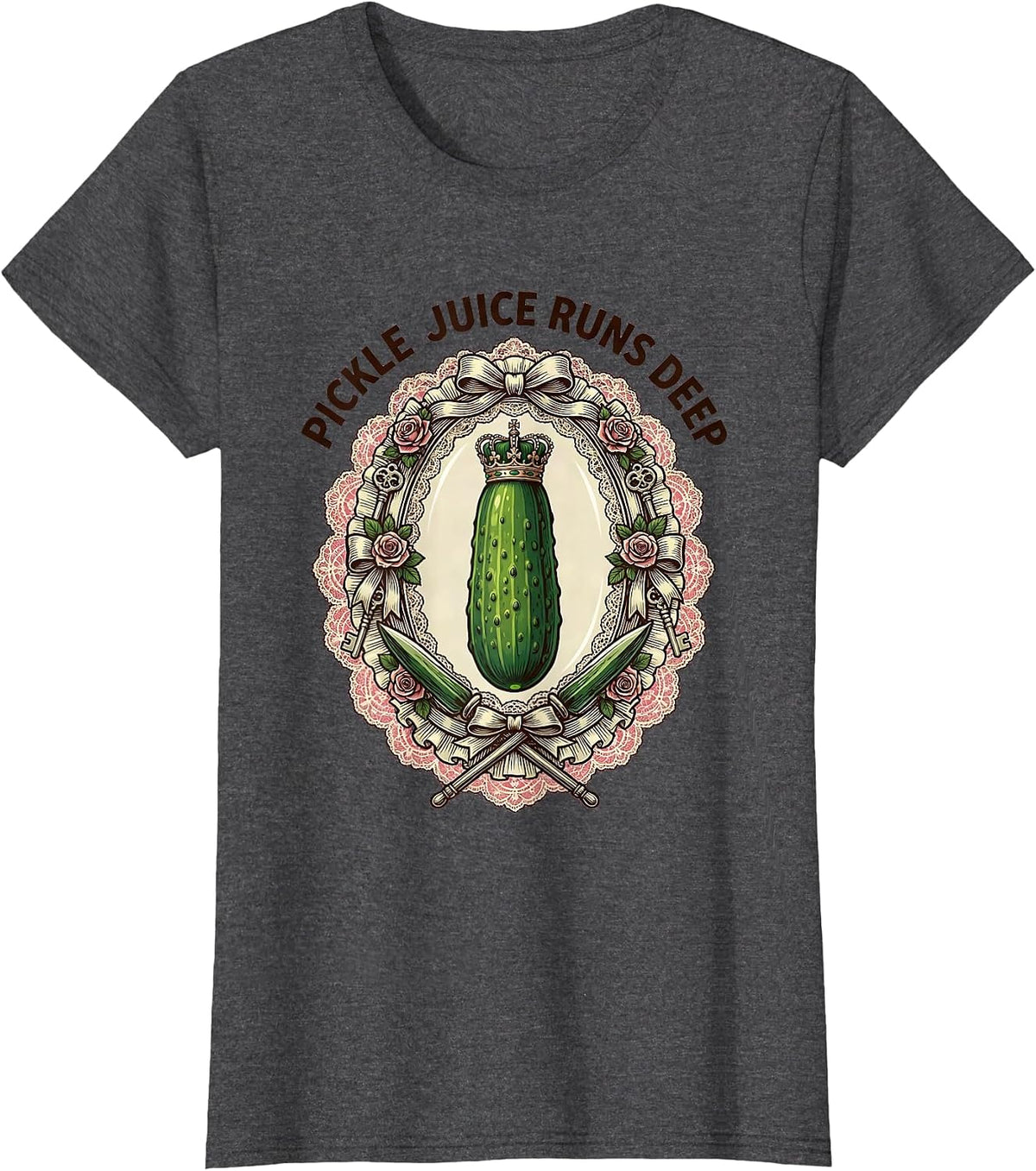 Women's Pickle Juice Runs Deep Funny Pickle Design T-Shirt - Dark Heather Grey
