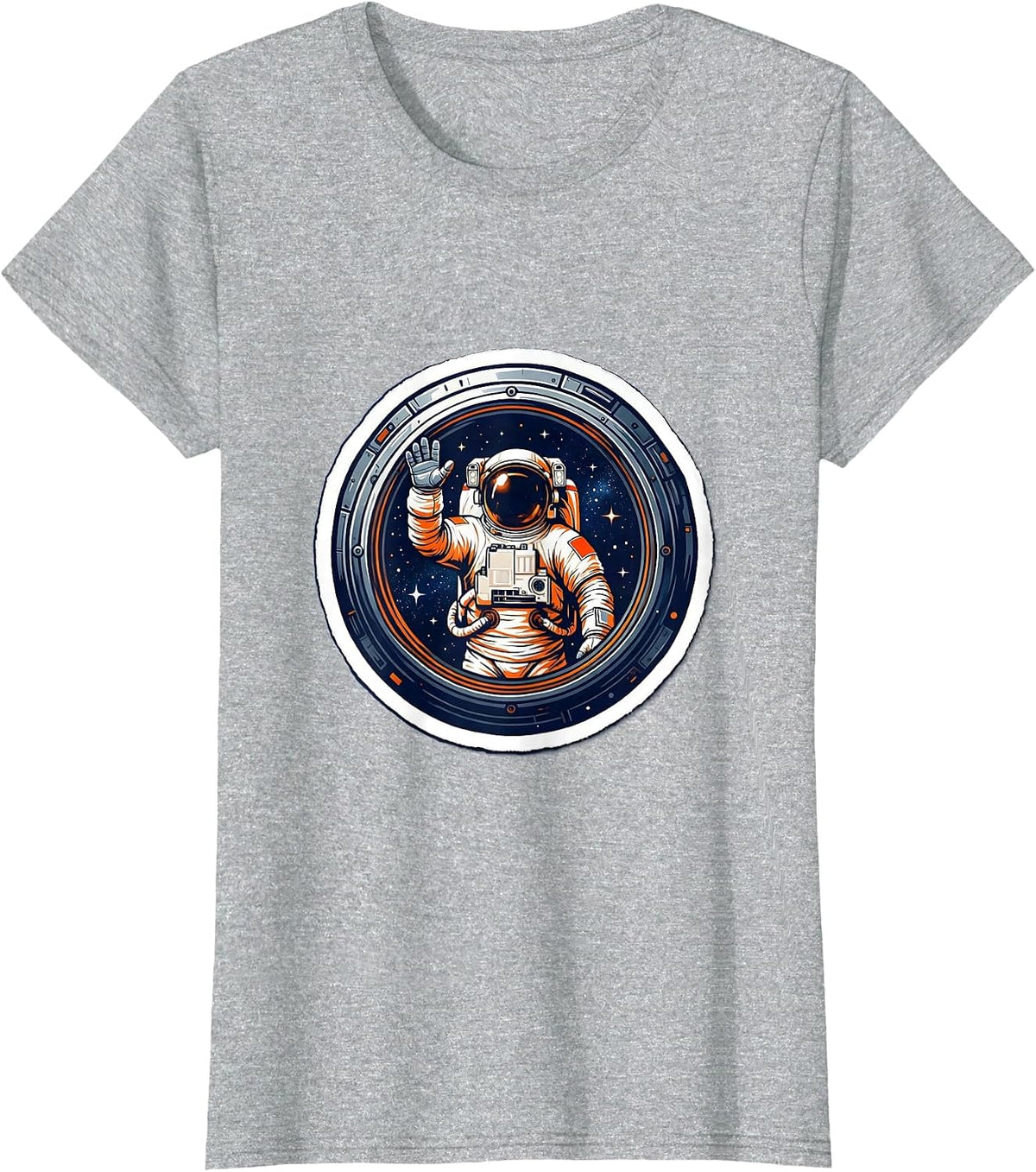 Hello From Space Astronaut Waving Graphic T-Shirt - Heather Grey