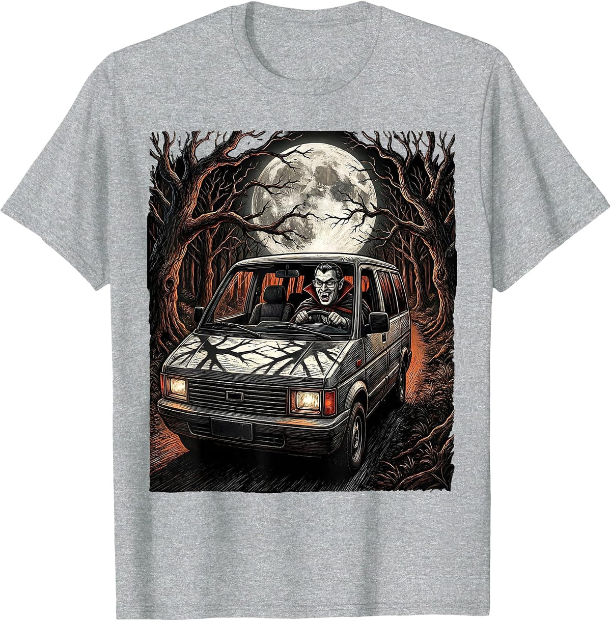 Men's Vampire Dad Haunted Minivan Halloween Design T-Shirt - Heather Grey