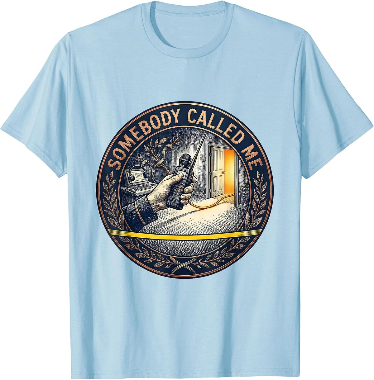 Men's Somebody Called Me Funny 911 Dispatcher Thin Yellow Line T-Shirt - Baby Blue