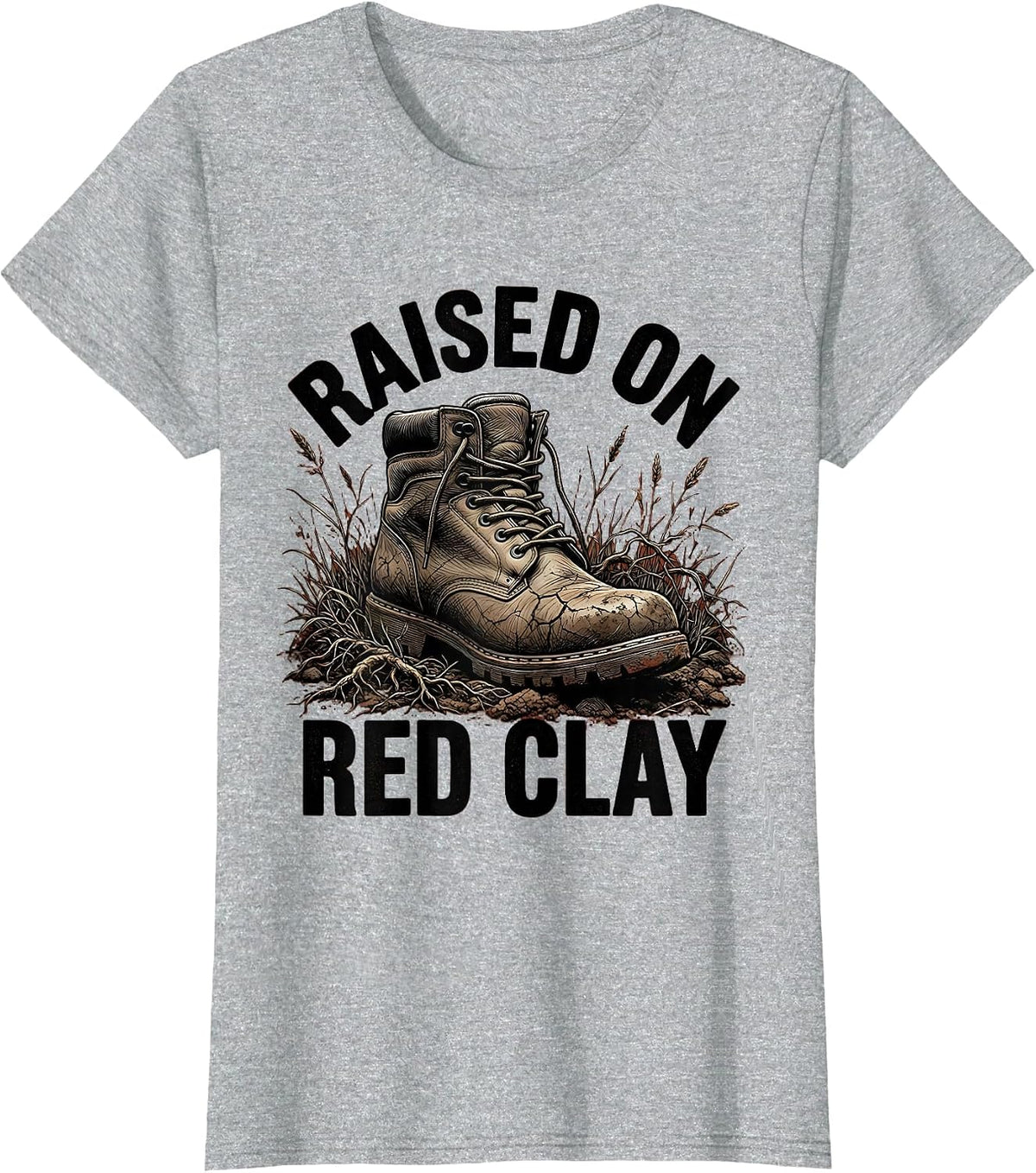 Raised on Red Clay Country Roots Design T-Shirt - Heather Grey