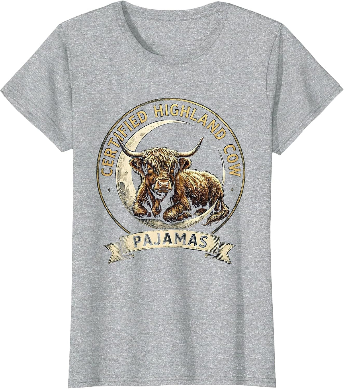 Certified Highland Cow Pajamas Cute Cozy Animal Lover T-Shirt - Heather Grey