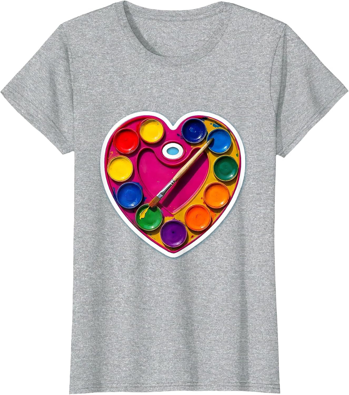 Women's Heart Paint Palette Elementary Teacher Gift T-Shirt - Heather Grey